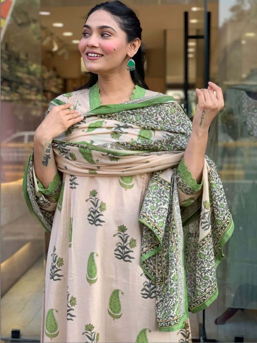 KALINI Women Ethnic Motifs Printed Regular Pure Cotton Kurta with Palazzos & With Dupatta thumbnail 4