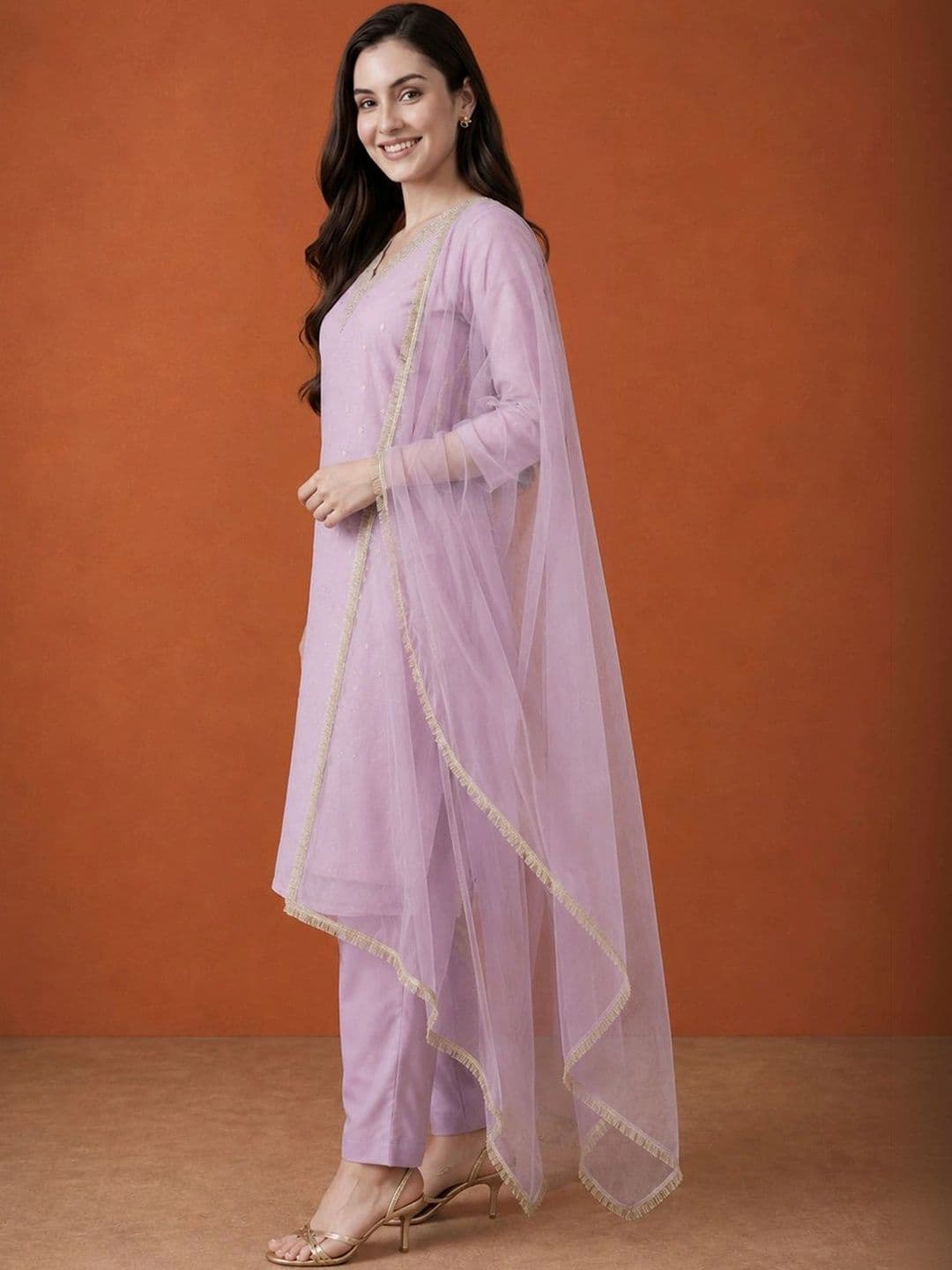 SAINOOR Women Ethnic Motifs Embroidered Regular Thread Work Kurta with Trousers & With Dupatta thumbnail 2