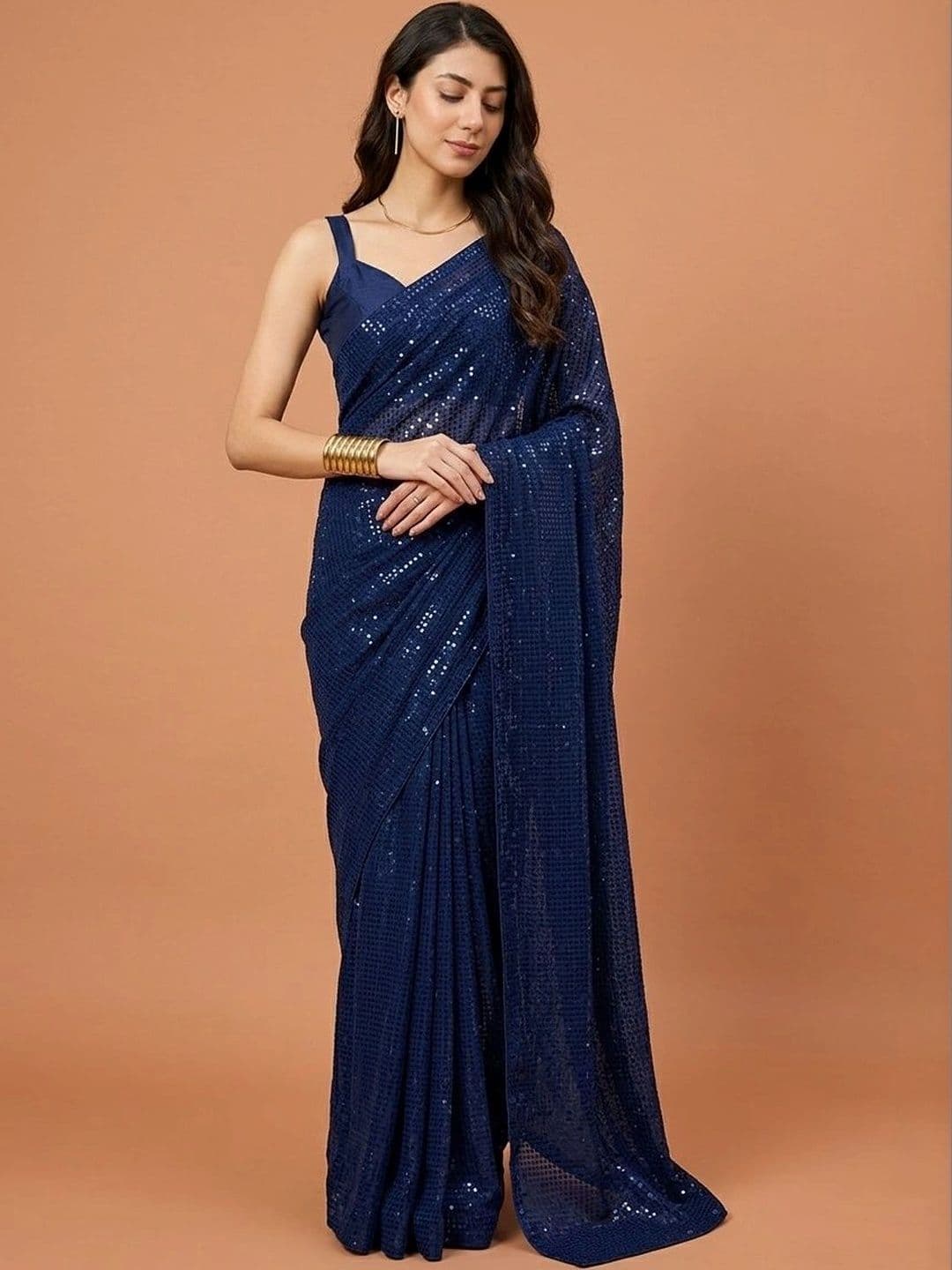 SZN Embellished Sequinned Poly Georgette Designer Saree - view 1