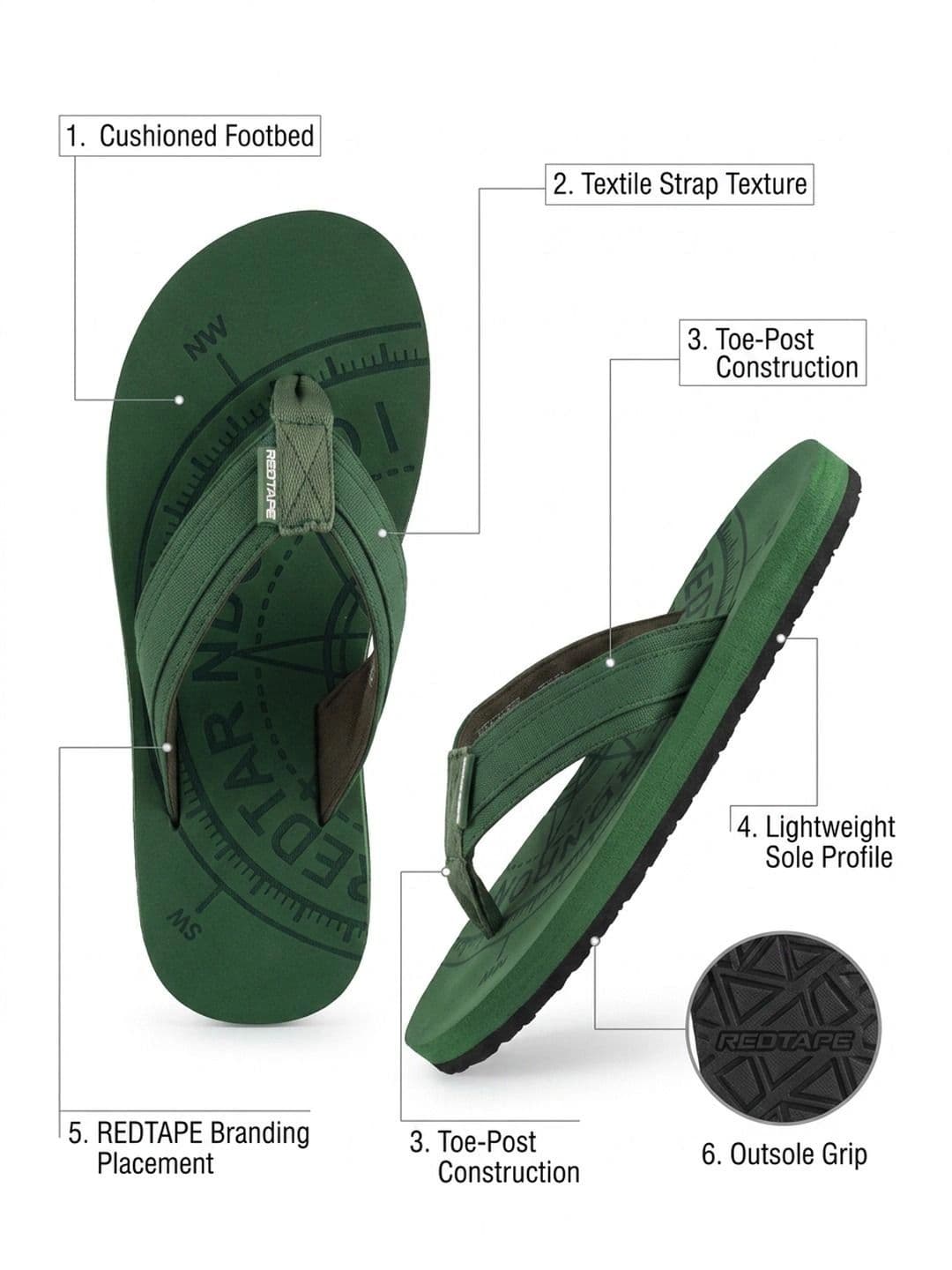 Red Tape Men Printed Thong Flip-Flops thumbnail 4