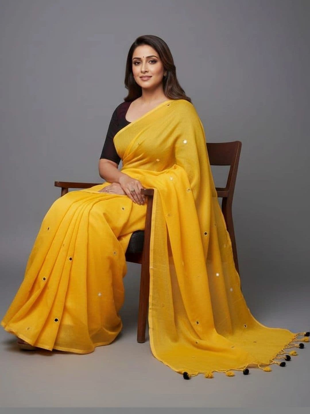 AURIC LOFT Mirror Work Pure Cotton Khadi Saree thumbnail 4