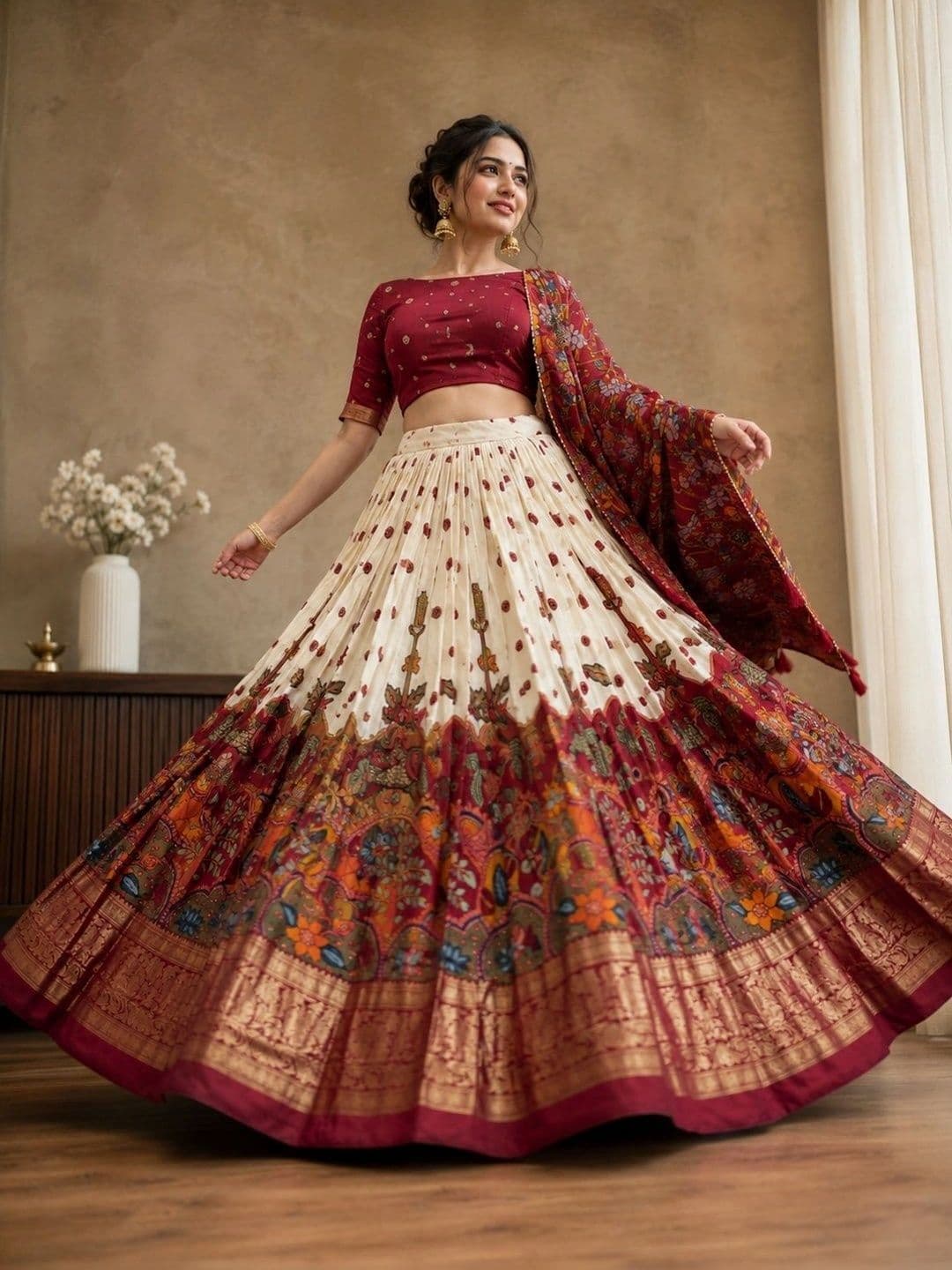 KALINI Embellished Thread Work Ready to Wear Lehenga & Unstitched Blouse With Dupatta thumbnail 4