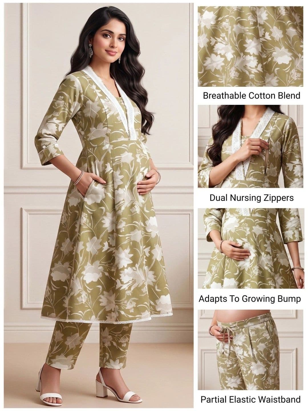 DUMMY SHAPE Women Floral Printed Empire Kurta with Trousers thumbnail 3