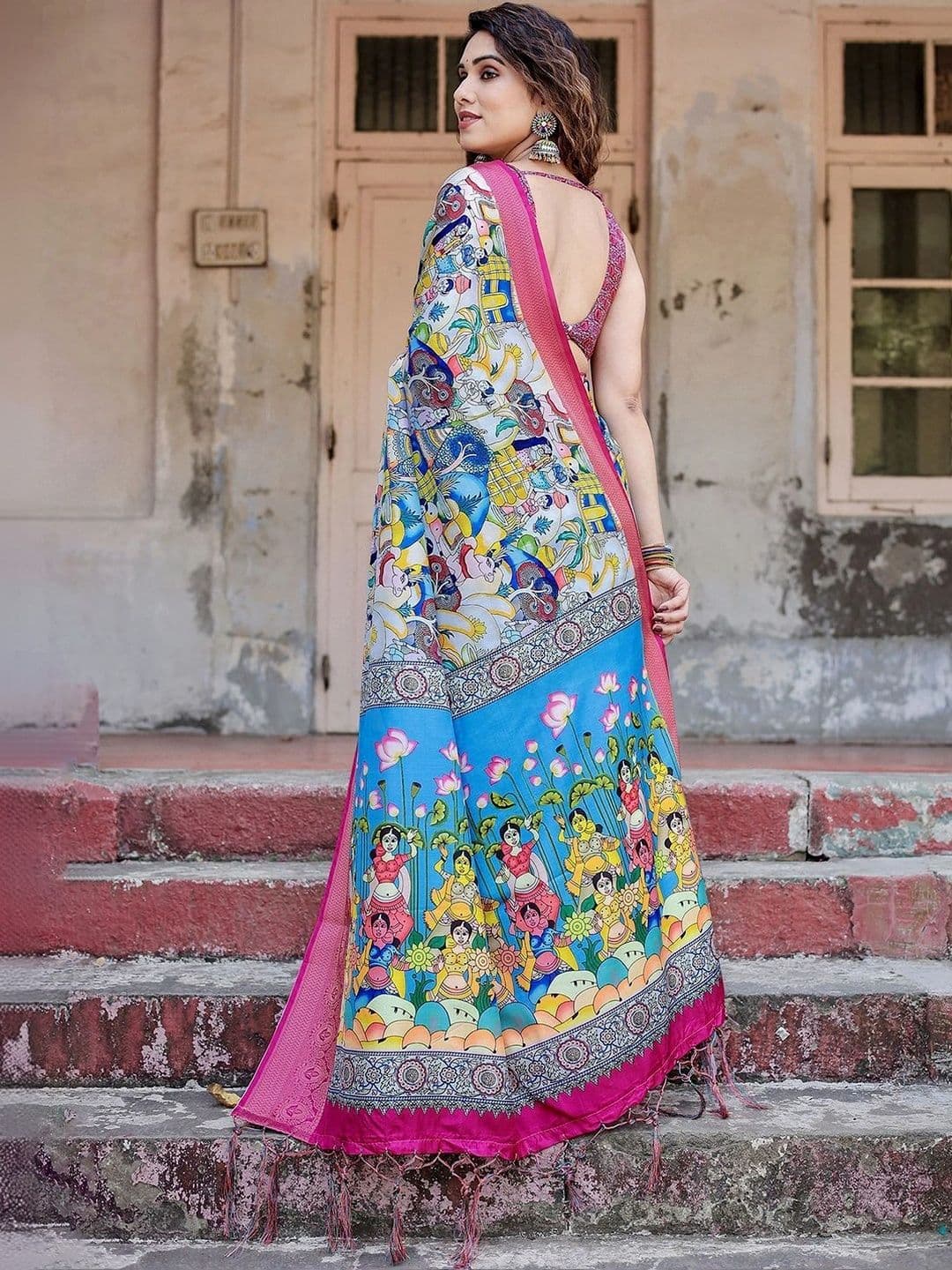 Satrani Kalamkari Zari Silk Blend Designer Saree thumbnail 5