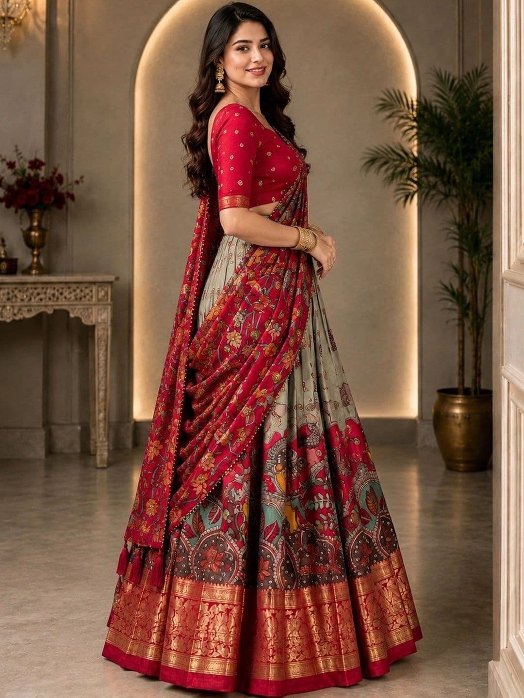 KALINI Embellished Ready to Wear Lehenga & Unstitched Blouse With Dupatta thumbnail 2