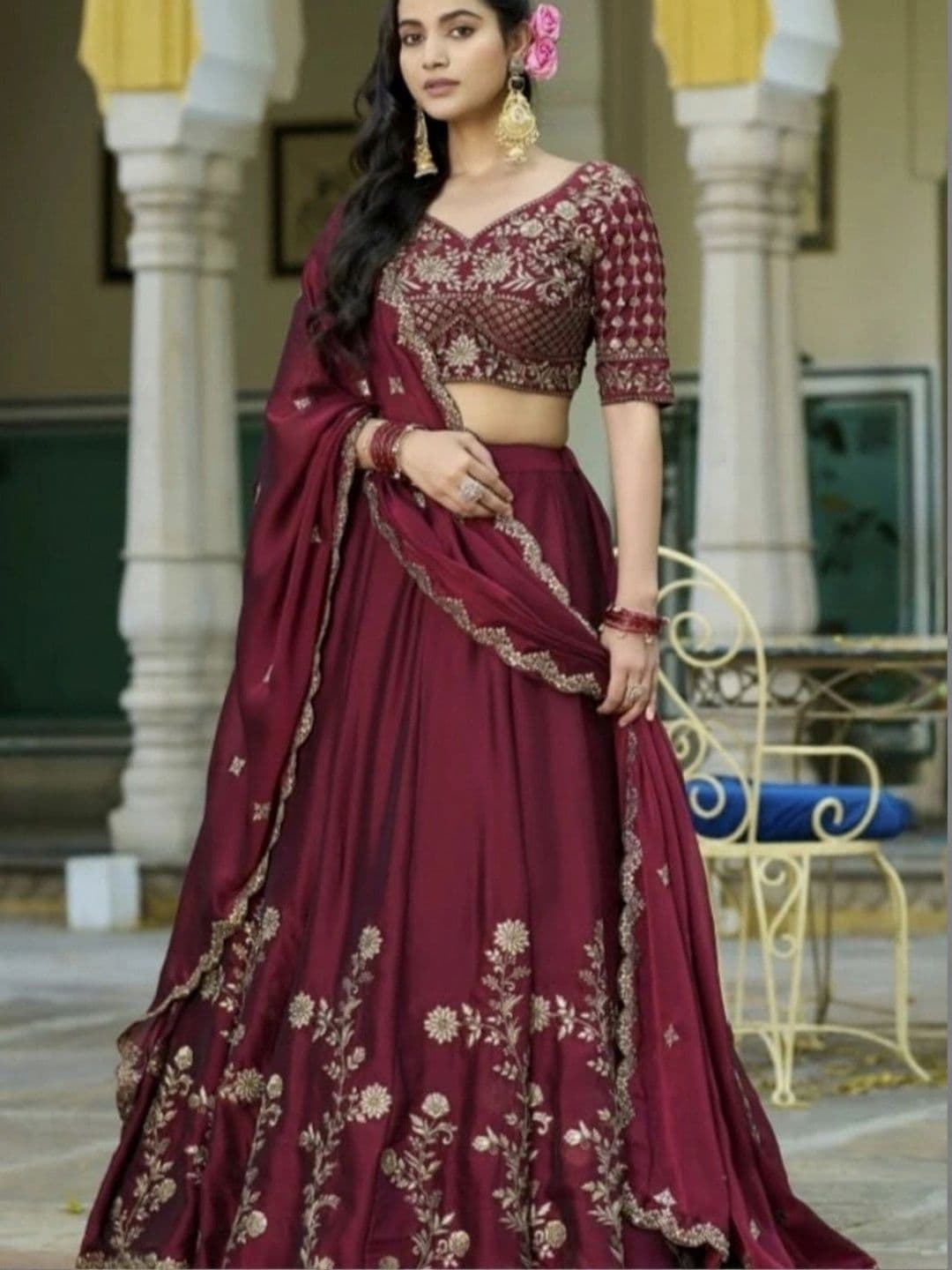 KALINI Embroidered Ready to Wear Lehenga & Unstitched Blouse With Dupatta thumbnail 2