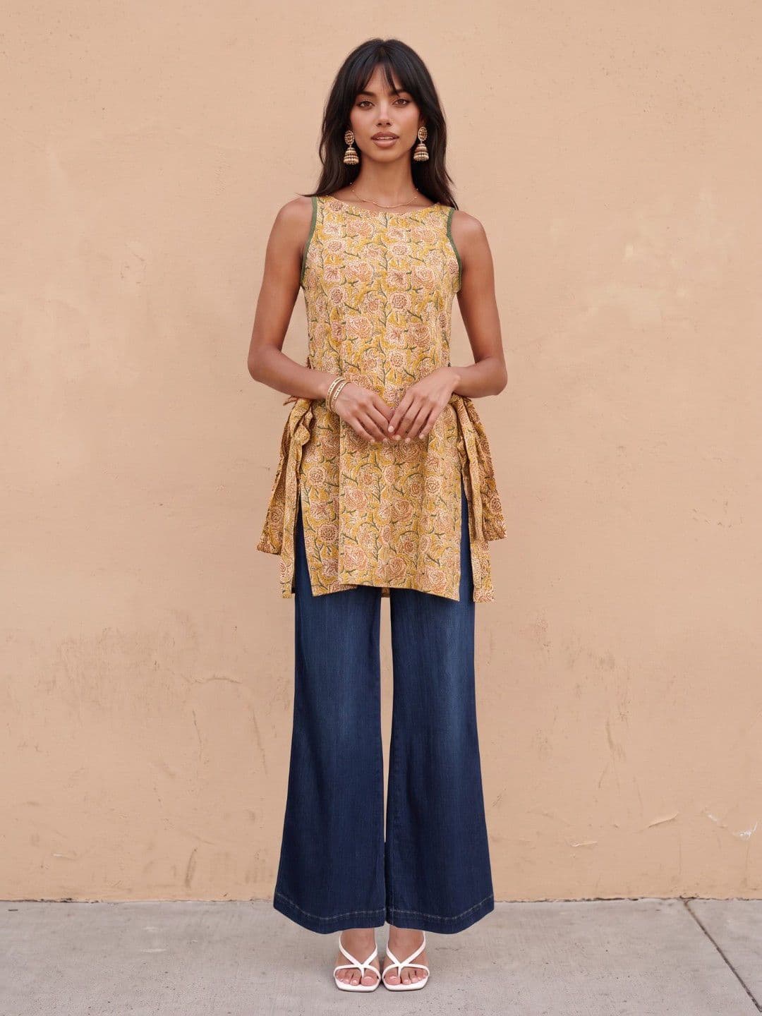 fusion by glitchez Floral Printed Straight Kurti With Tie-Ups thumbnail 3