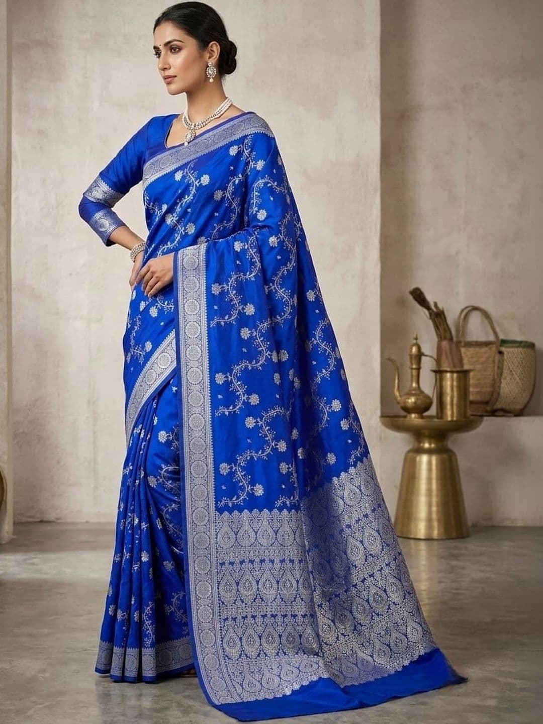 ZAHID and SONS Ethnic Motifs Zari Satin Designer Banarasi Saree thumbnail 5