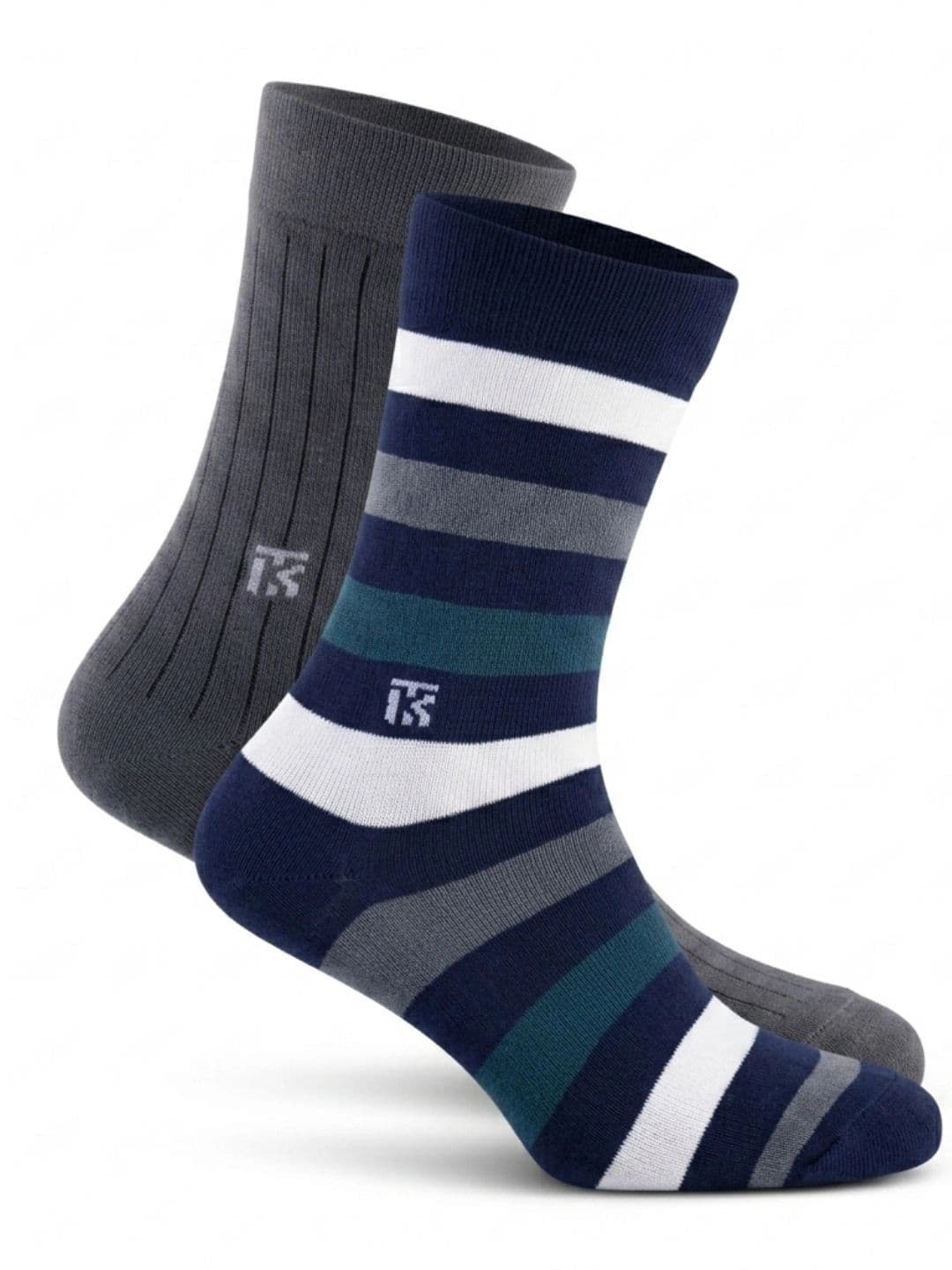 Kikitoes Men Pack of 2 Bamboo Crew Socks Striped Ribbed Soft Breathable - view 1