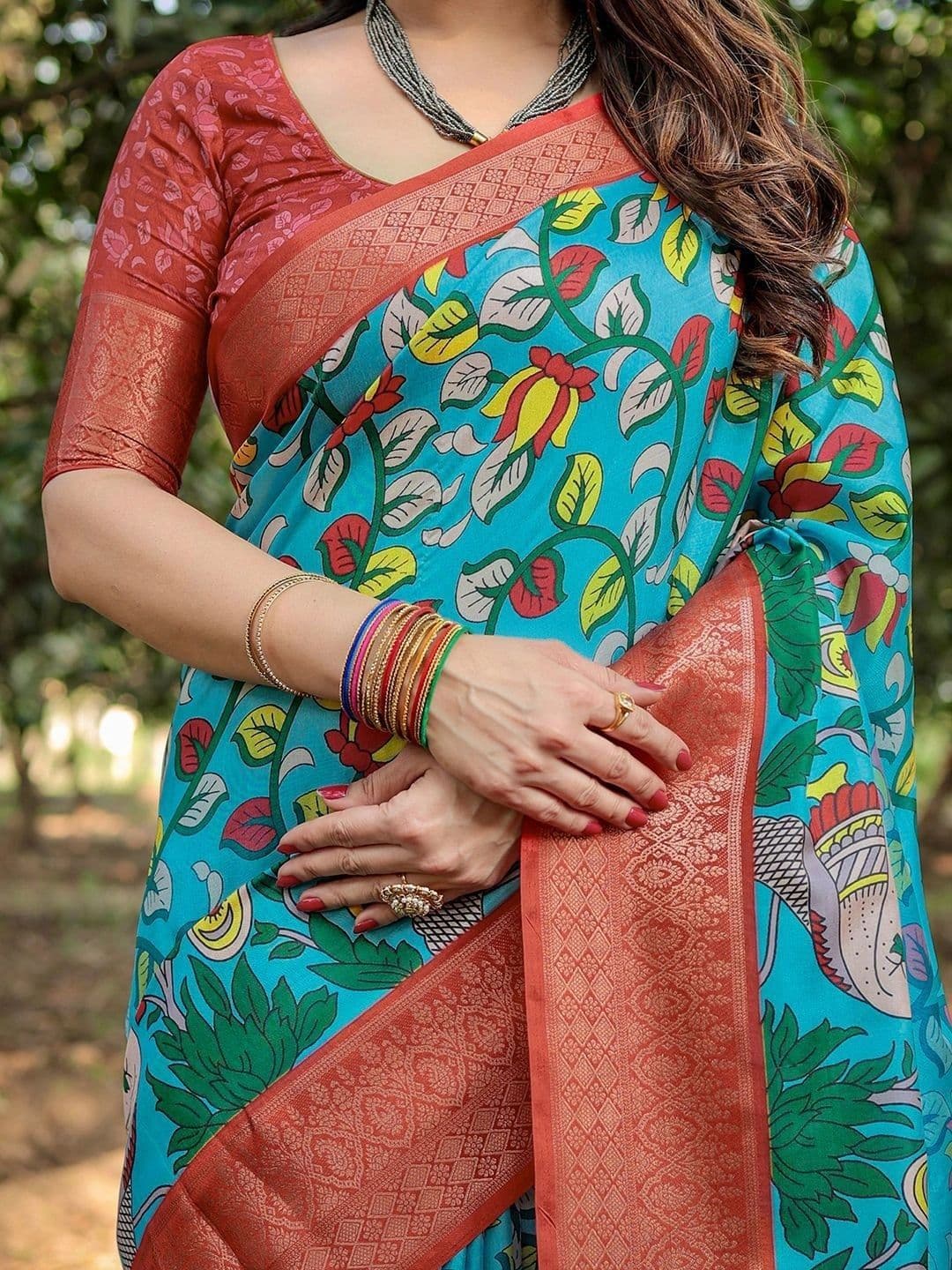 Satrani Kalamkari Zari Silk Blend Designer Saree thumbnail 7