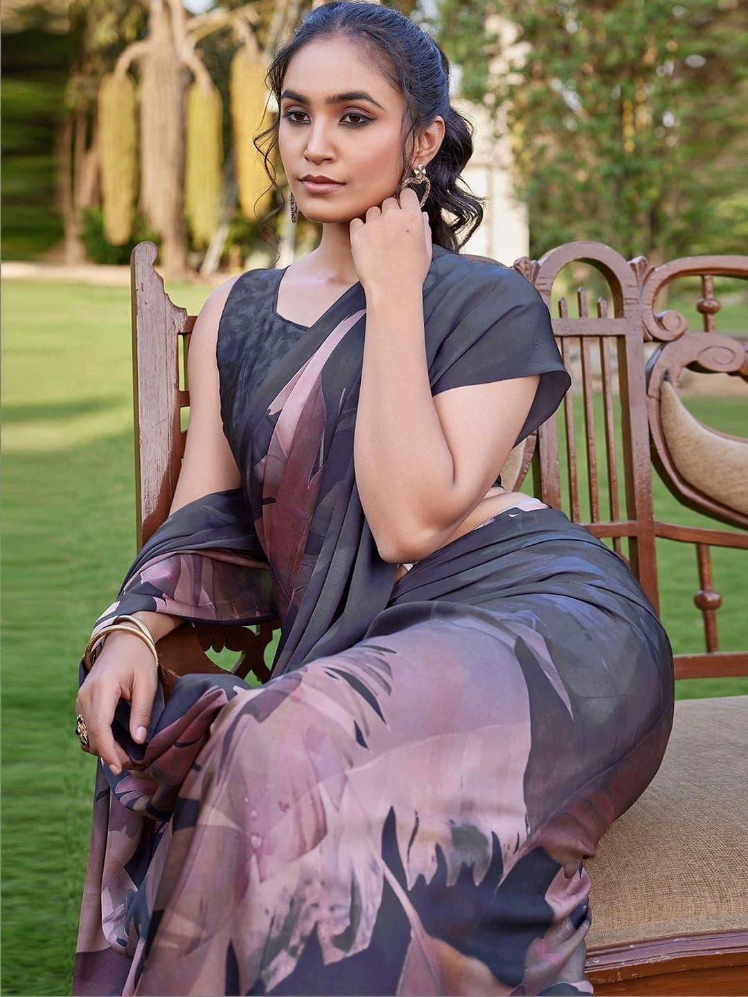 Satrani Floral Satin Designer Saree thumbnail 6