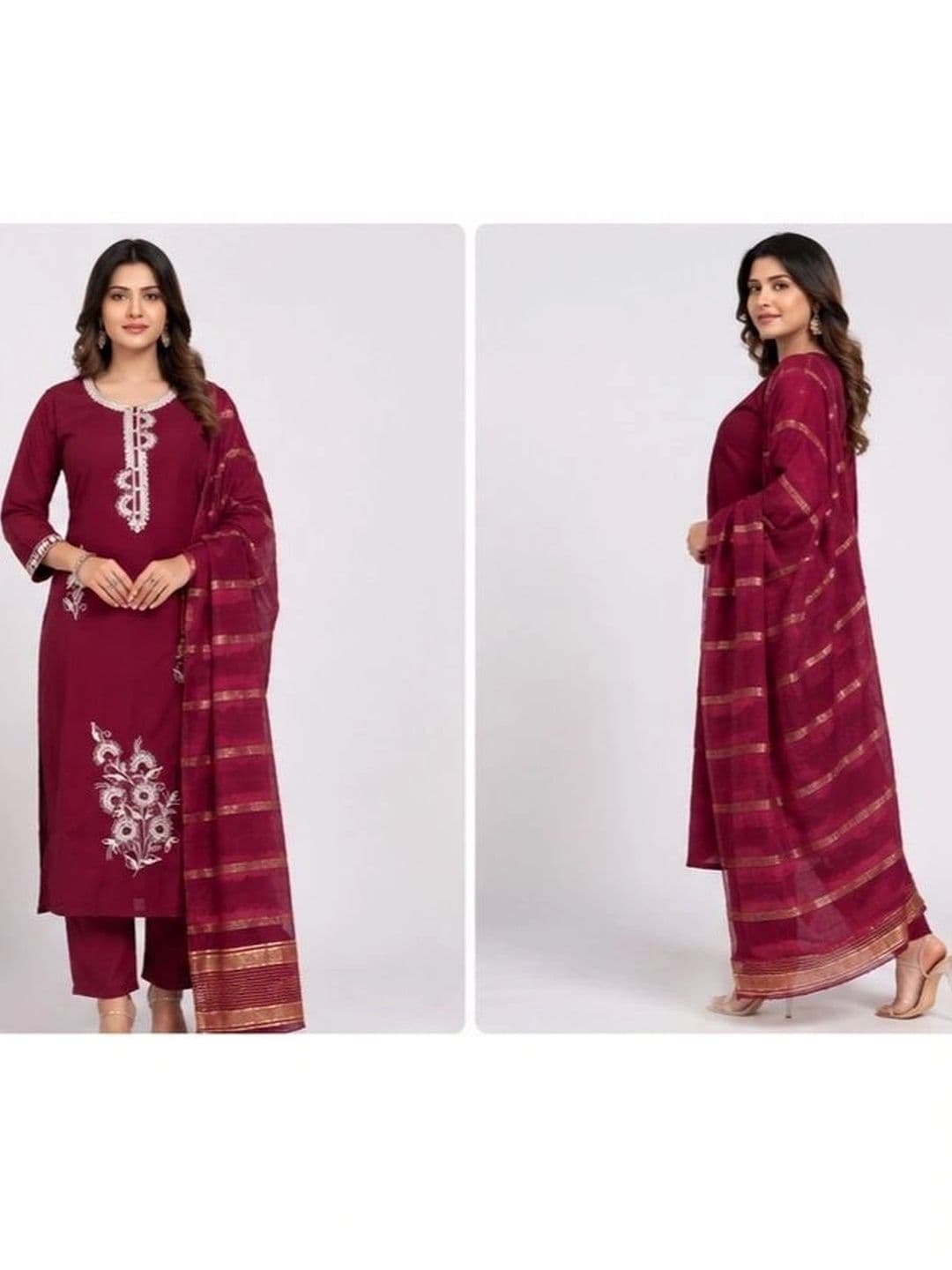 SHYAM TEX Women Ethnic Motifs Embroidered Regular Thread Work Kurta with Trousers & With Dupatta thumbnail 3