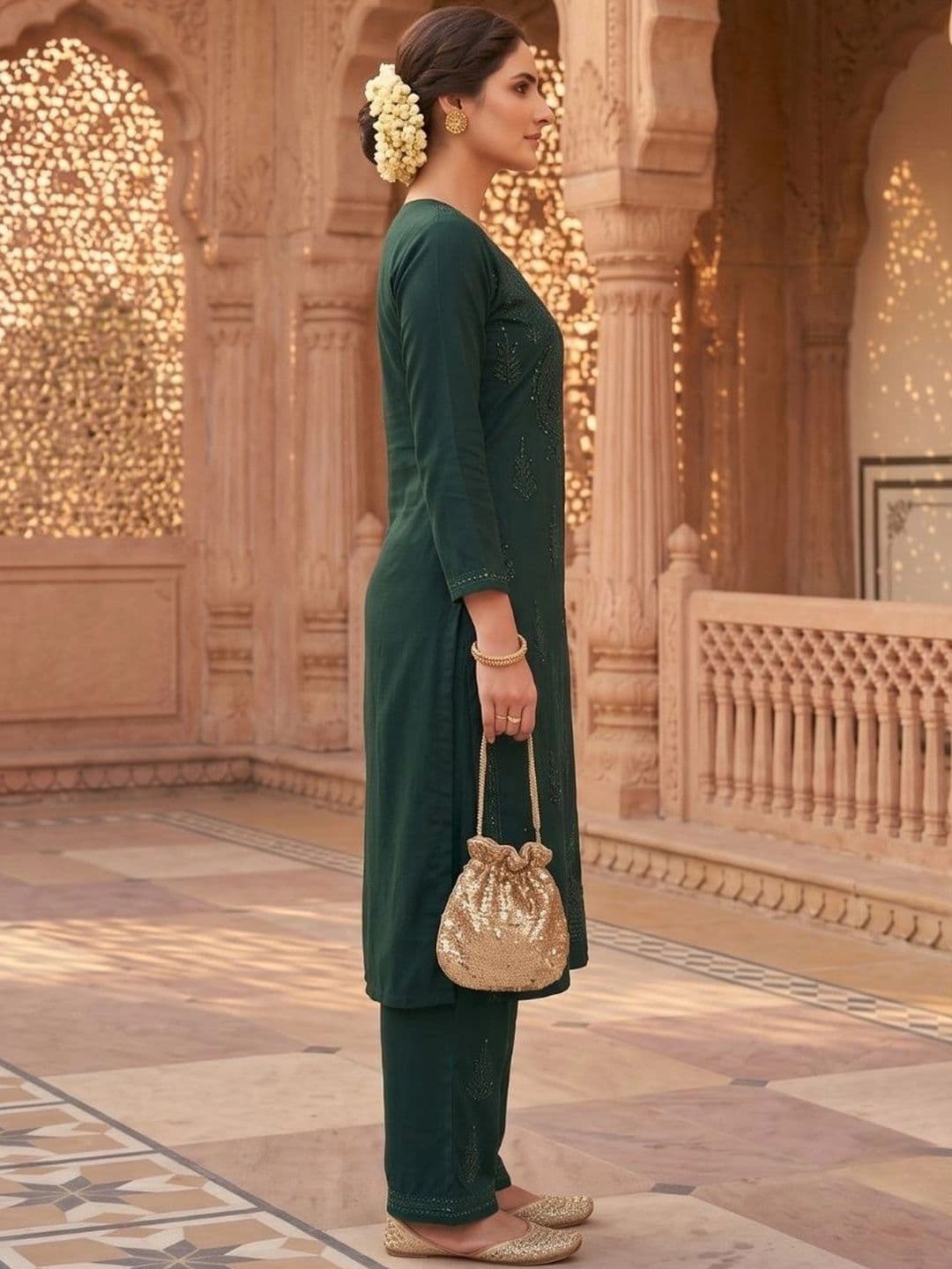 Meiraas Studios Women Ethnic Motifs Embroidered Regular Thread Work Kurta with Palazzos thumbnail 3