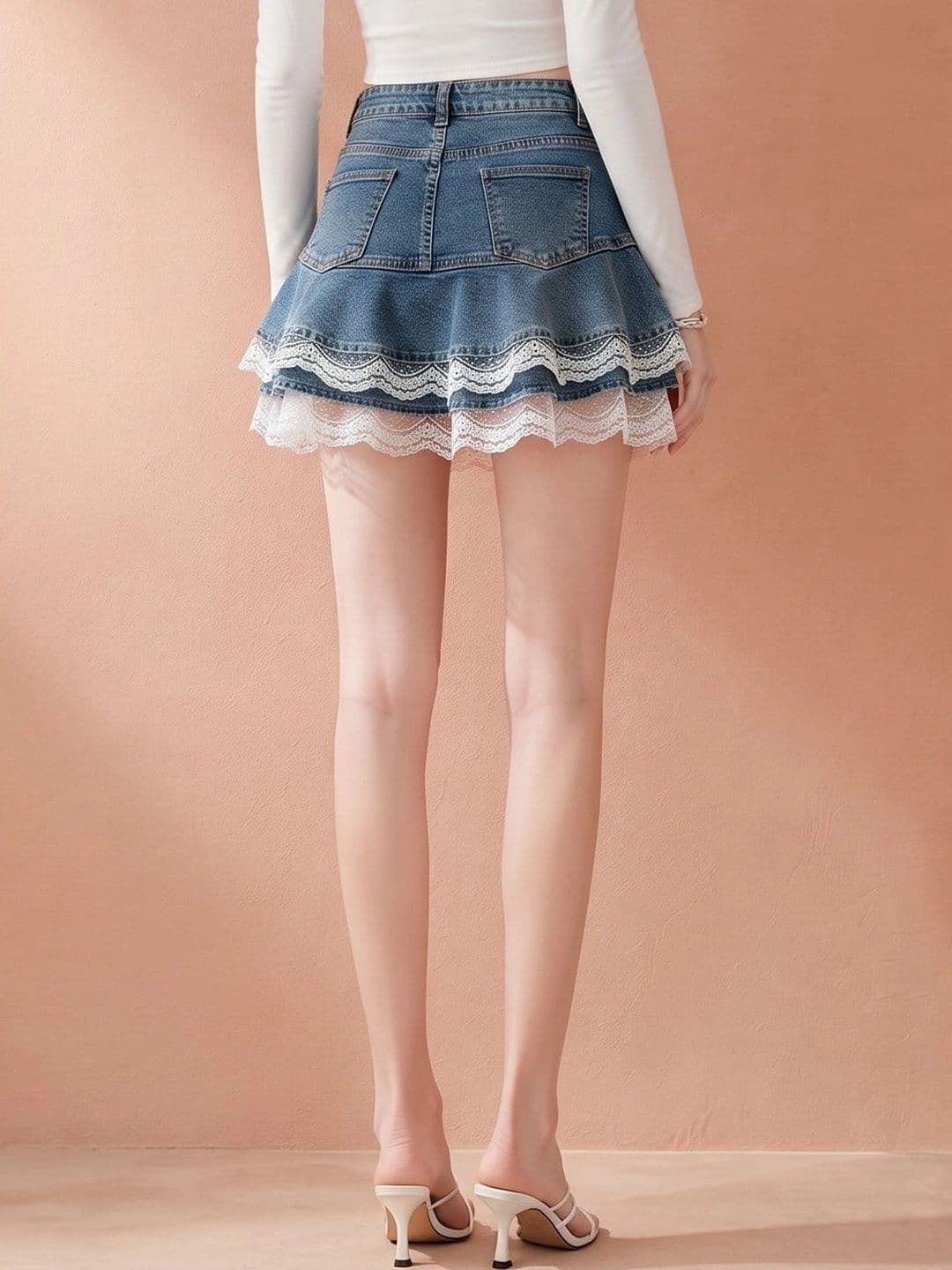 ATELIER REBEL Women Lace Frills Bows and Ruffles Mini Flared Skirt thumbnail 7