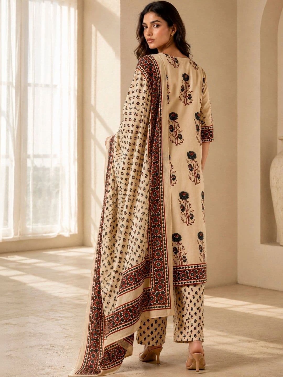BANSARI COLLECTION Women Ethnic Motifs Printed Regular Pure Cotton Kurta with Palazzos & With Dupatta thumbnail 2