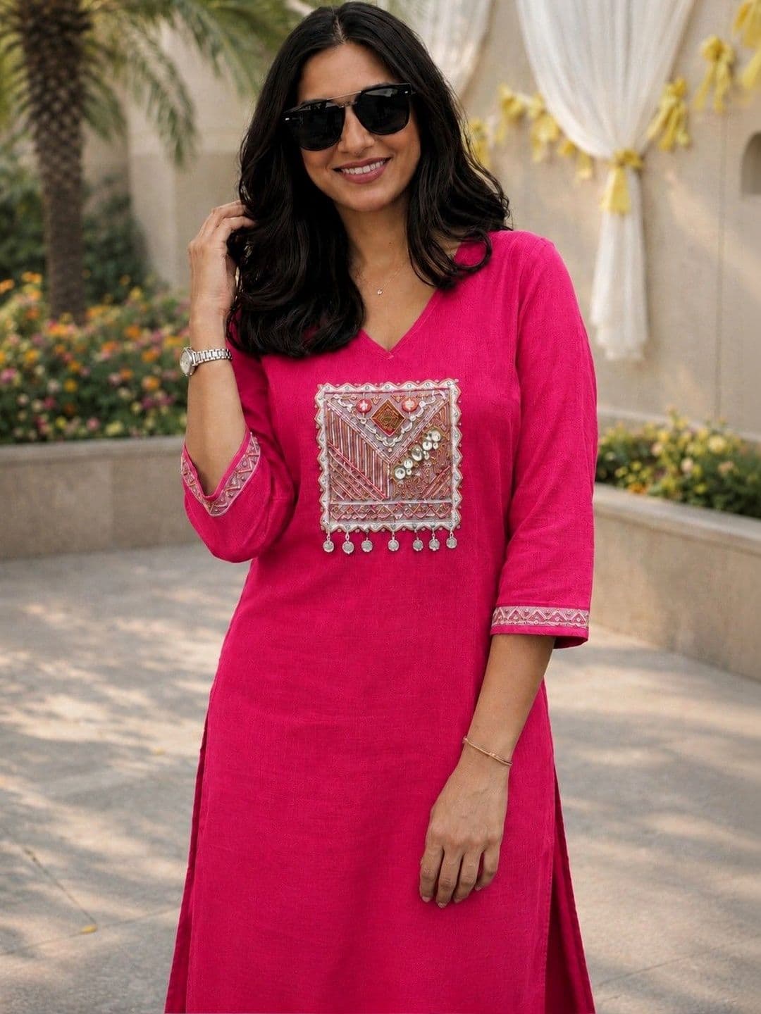 Moda Rapido Women Ethnic Motifs Embroidered Regular Thread Work Pure Cotton Kurta with Palazzos thumbnail 5
