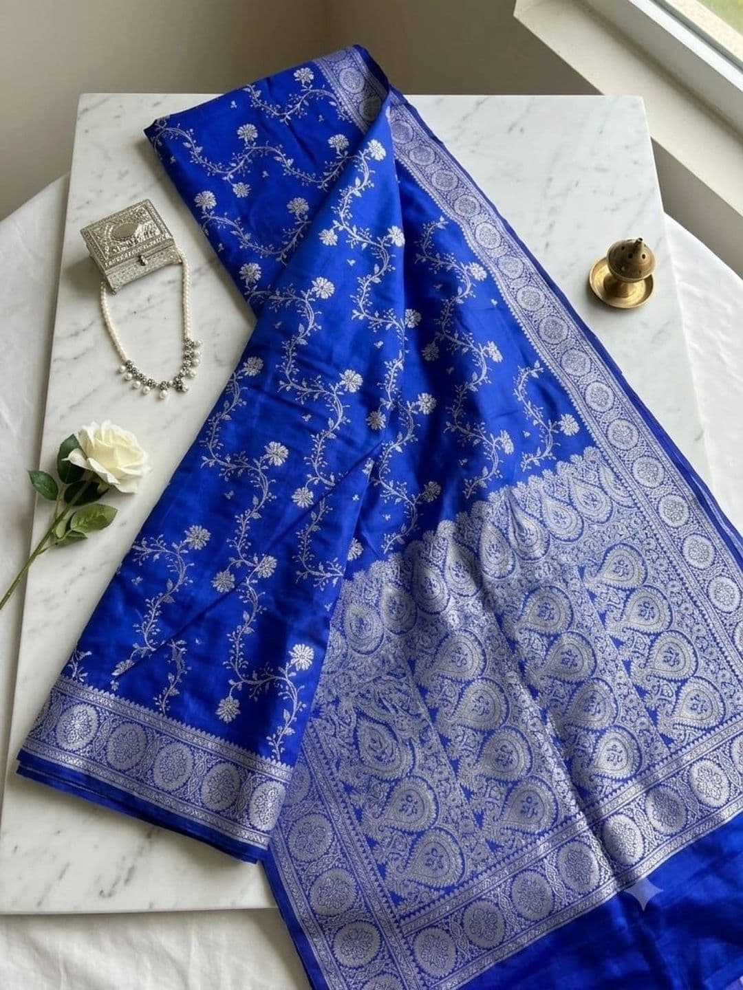 ZAHID and SONS Ethnic Motifs Zari Satin Designer Banarasi Saree thumbnail 4