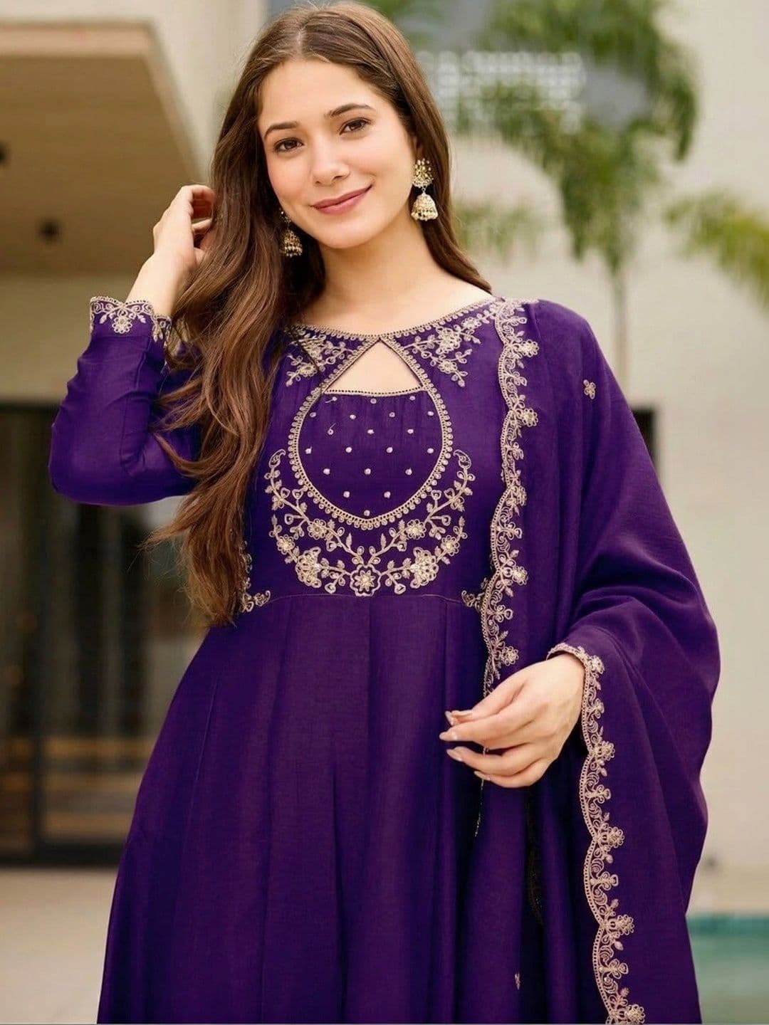 KALINI Women Ethnic Motifs Embroidered Empire Thread Work Kurta with Trousers & With Dupatta - view 1