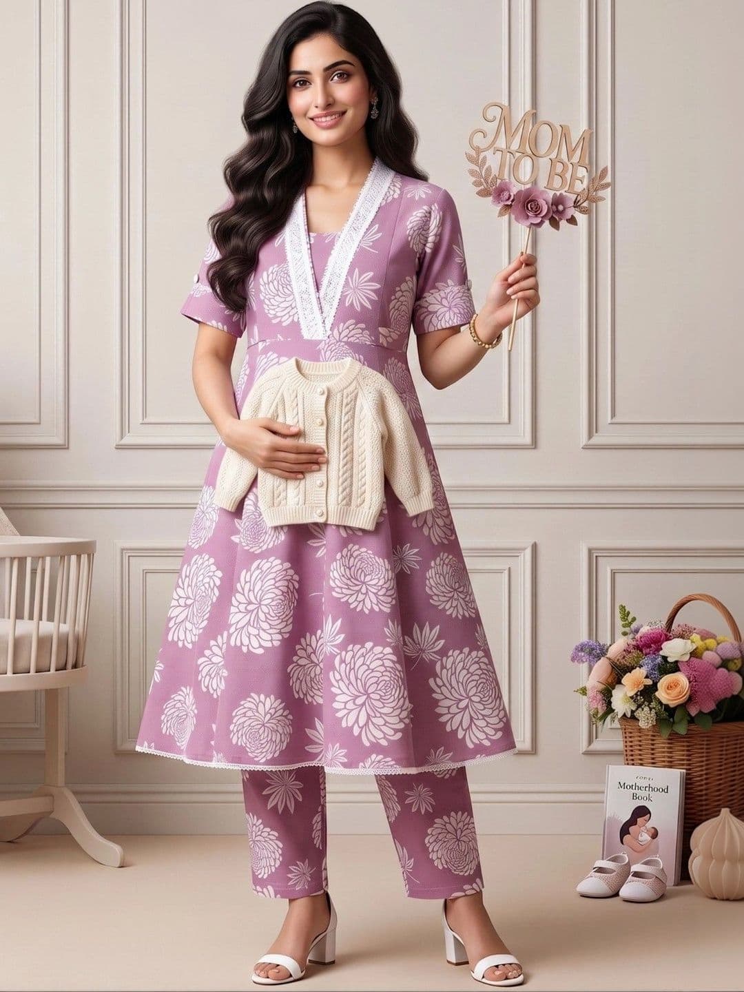 DUMMY SHAPE Women Floral Printed Empire Kurta with Trousers thumbnail 4