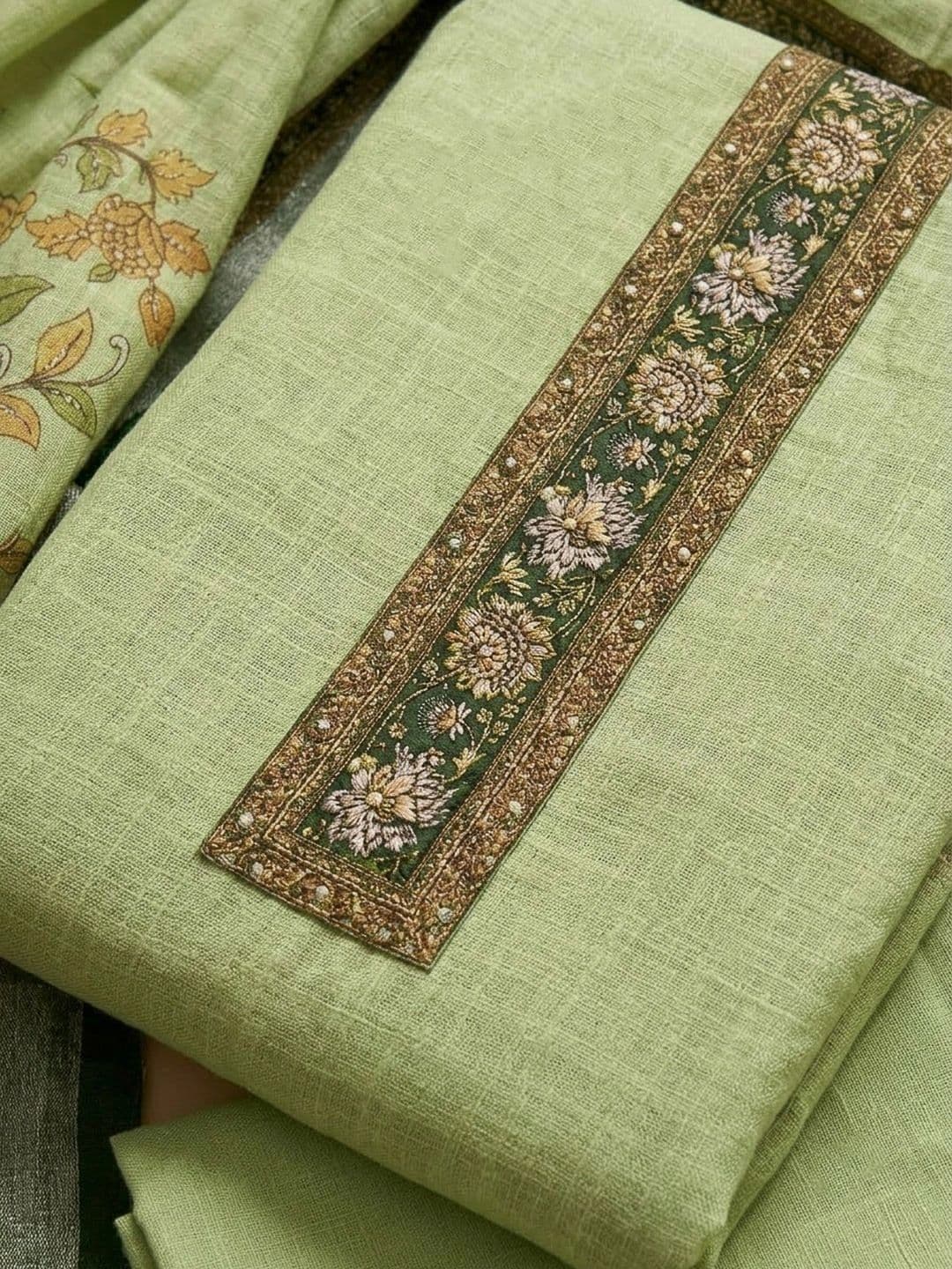 Meena Bazaar Printed Art Silk Unstitched Dress Material thumbnail 5