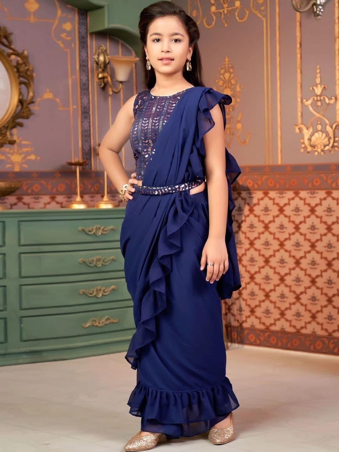 BAESD Girls Embellished Sequinned Ready to Wear Lehenga & thumbnail 5