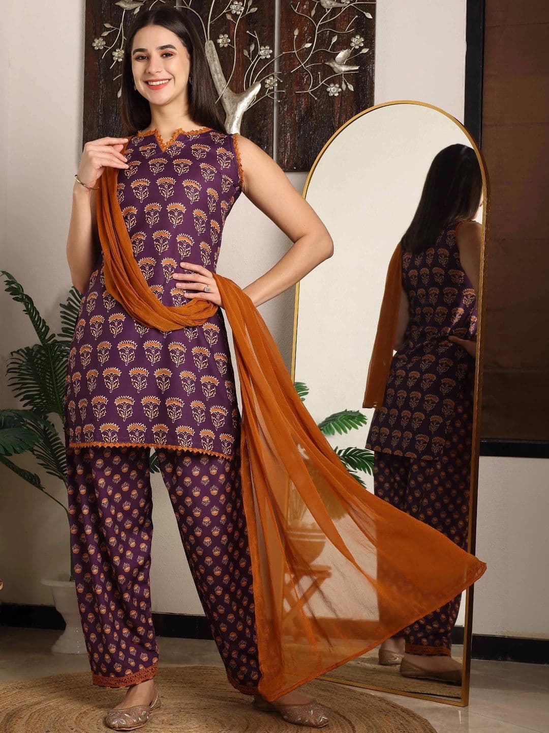 TextileNow Women Ethnic Motifs Printed Regular Pure Cotton Kurta with Patiala & With Dupatta - view 1