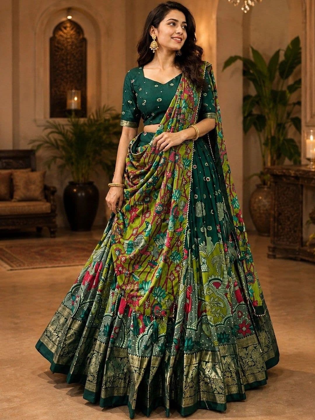 KALINI Embellished Thread Work Ready to Wear Lehenga & Unstitched Blouse With Dupatta thumbnail 6