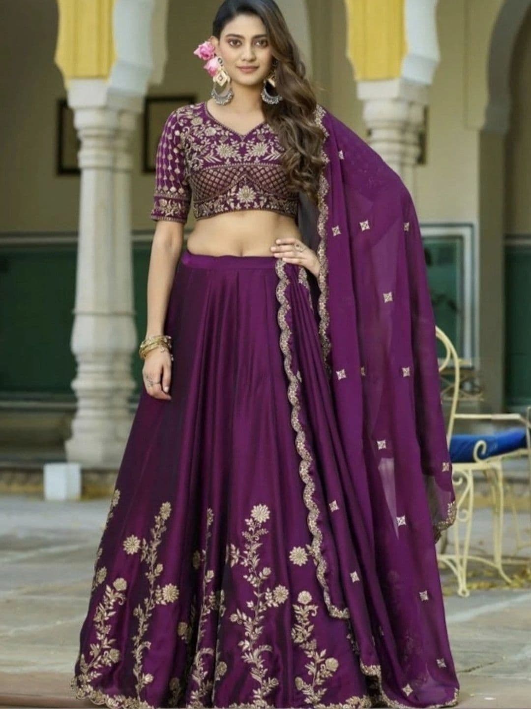 KALINI Embellished Ready to Wear Lehenga & Unstitched Blouse With Dupatta thumbnail 3