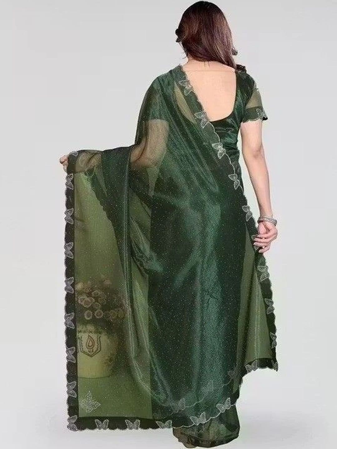 RENBRIZA Embroidered Net Saree thumbnail 4