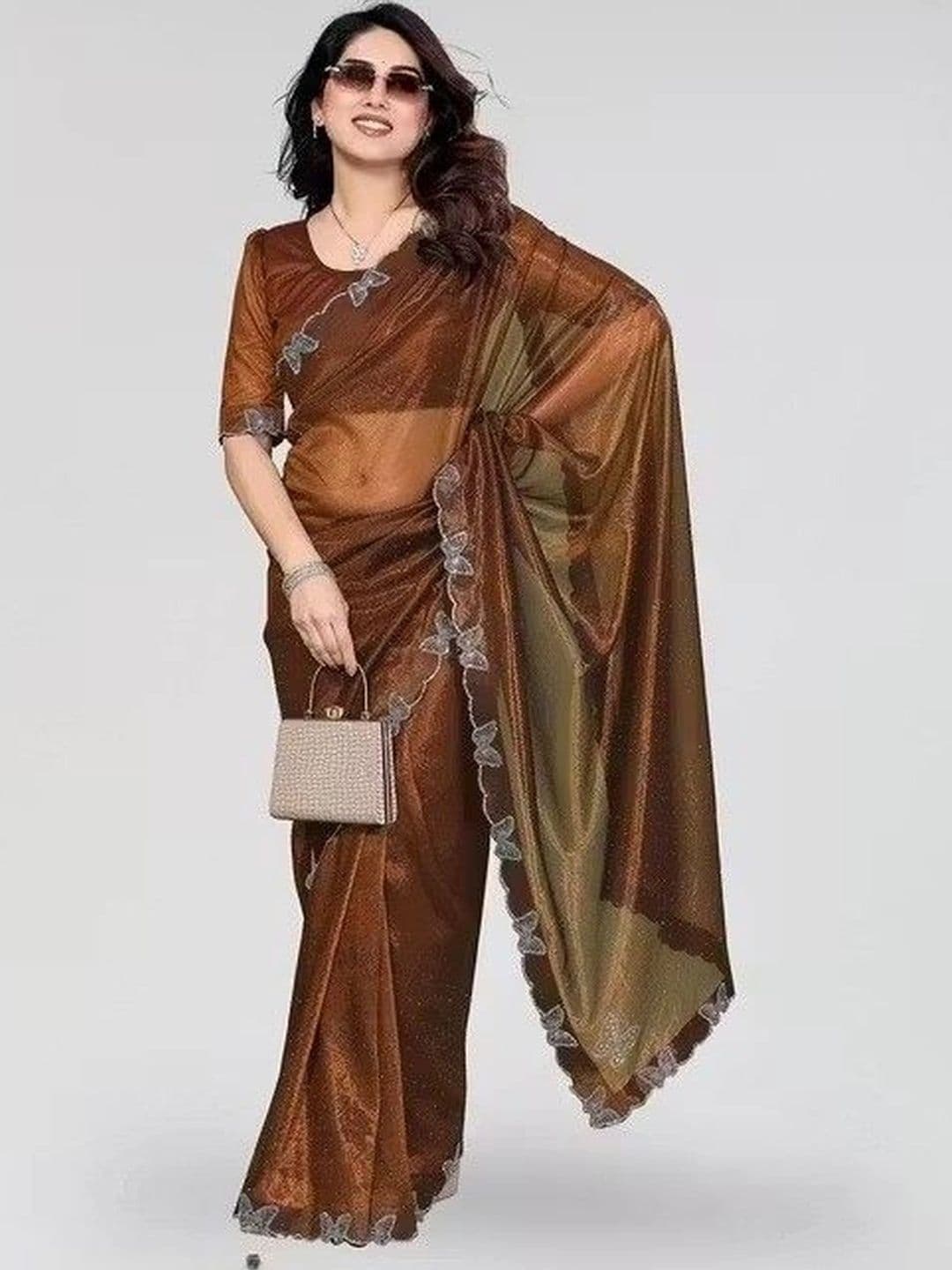 RENBRIZA Embellished Net Saree - view 1