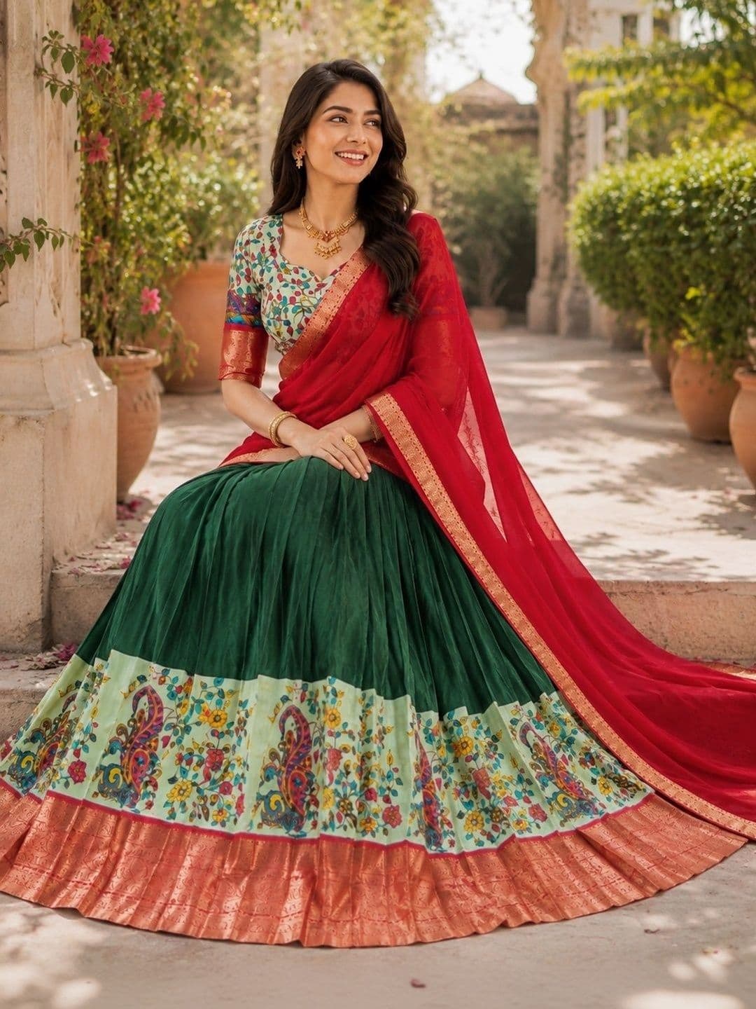 KALINI Printed Ready to Wear Lehenga & Unstitched Blouse With Dupatta thumbnail 5