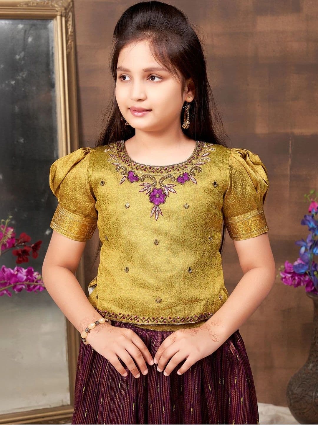 BAESD Girls Embellished Beads and Stones Ready to Wear Lehenga & thumbnail 5