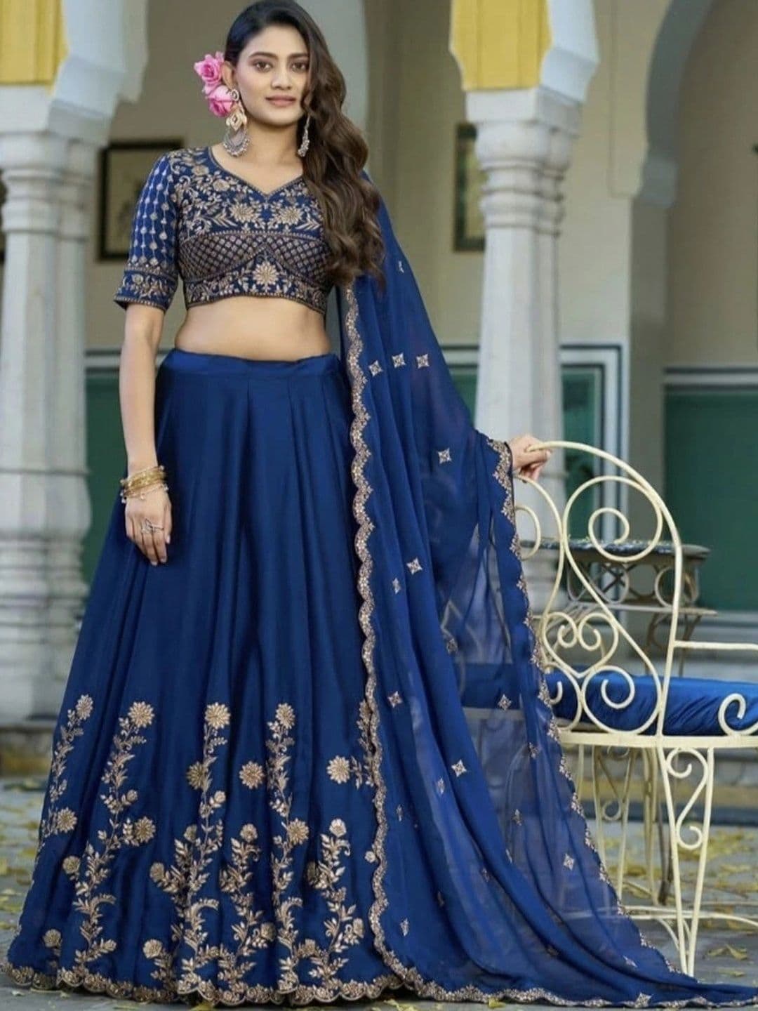 KALINI Embroidered Ready to Wear Lehenga & Unstitched Blouse With Dupatta thumbnail 4