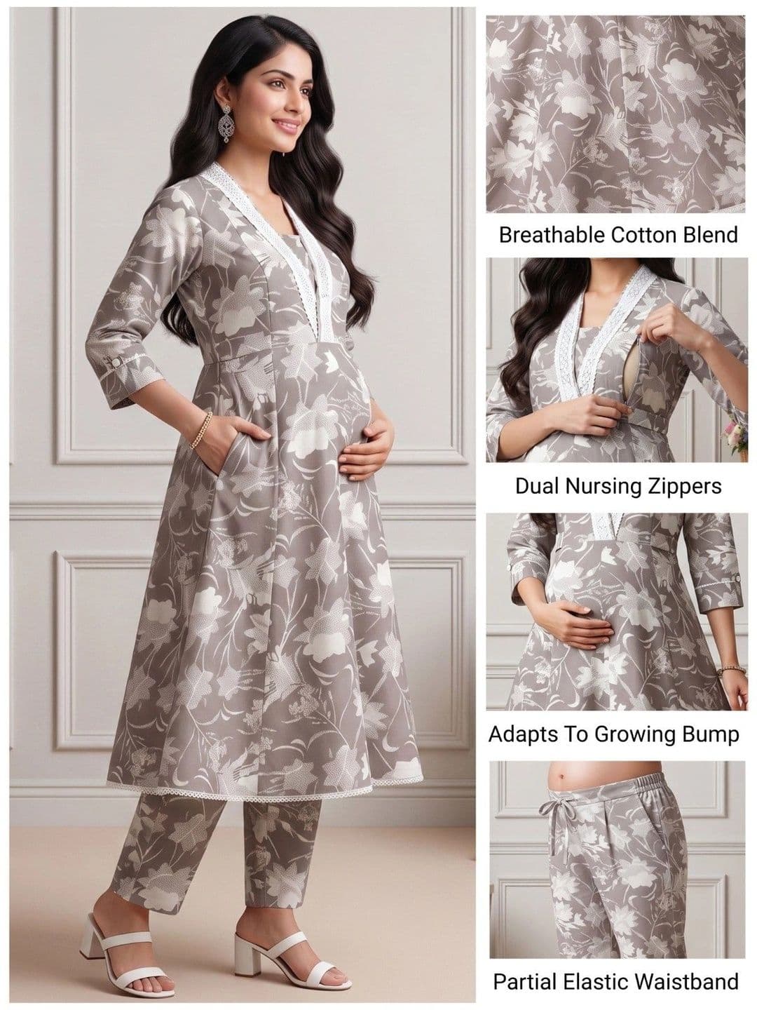 DUMMY SHAPE Women Floral Printed Empire Kurta with Trousers thumbnail 4