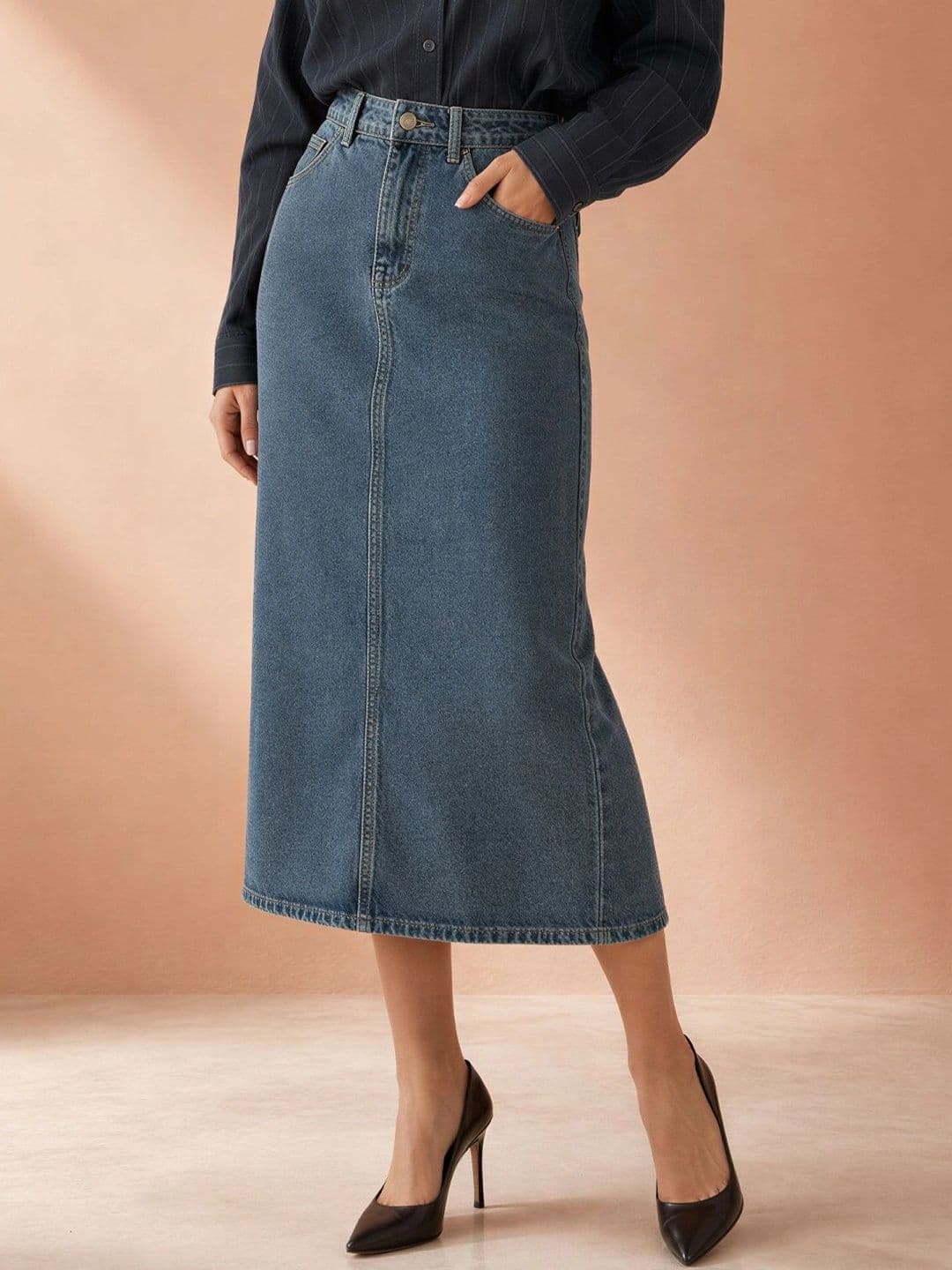 ATELIER REBEL Women Back Slit Midi Straight Skirt - view 1