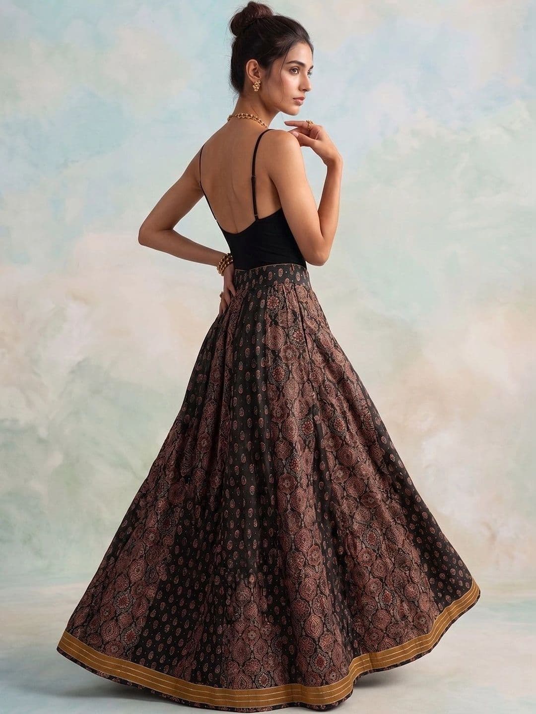 AADVIKA Women Cotton Cambric Paisley Maxi Flared Skirt thumbnail 4