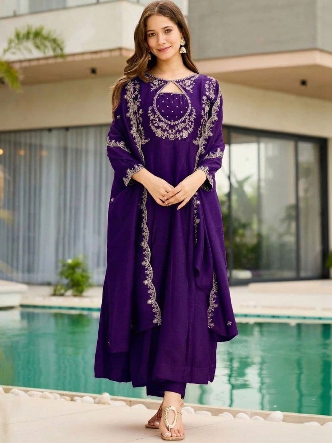 FoxDX Women Ethnic Motifs Embroidered Regular Thread Work Kurta with Trousers & With Dupatta thumbnail 6