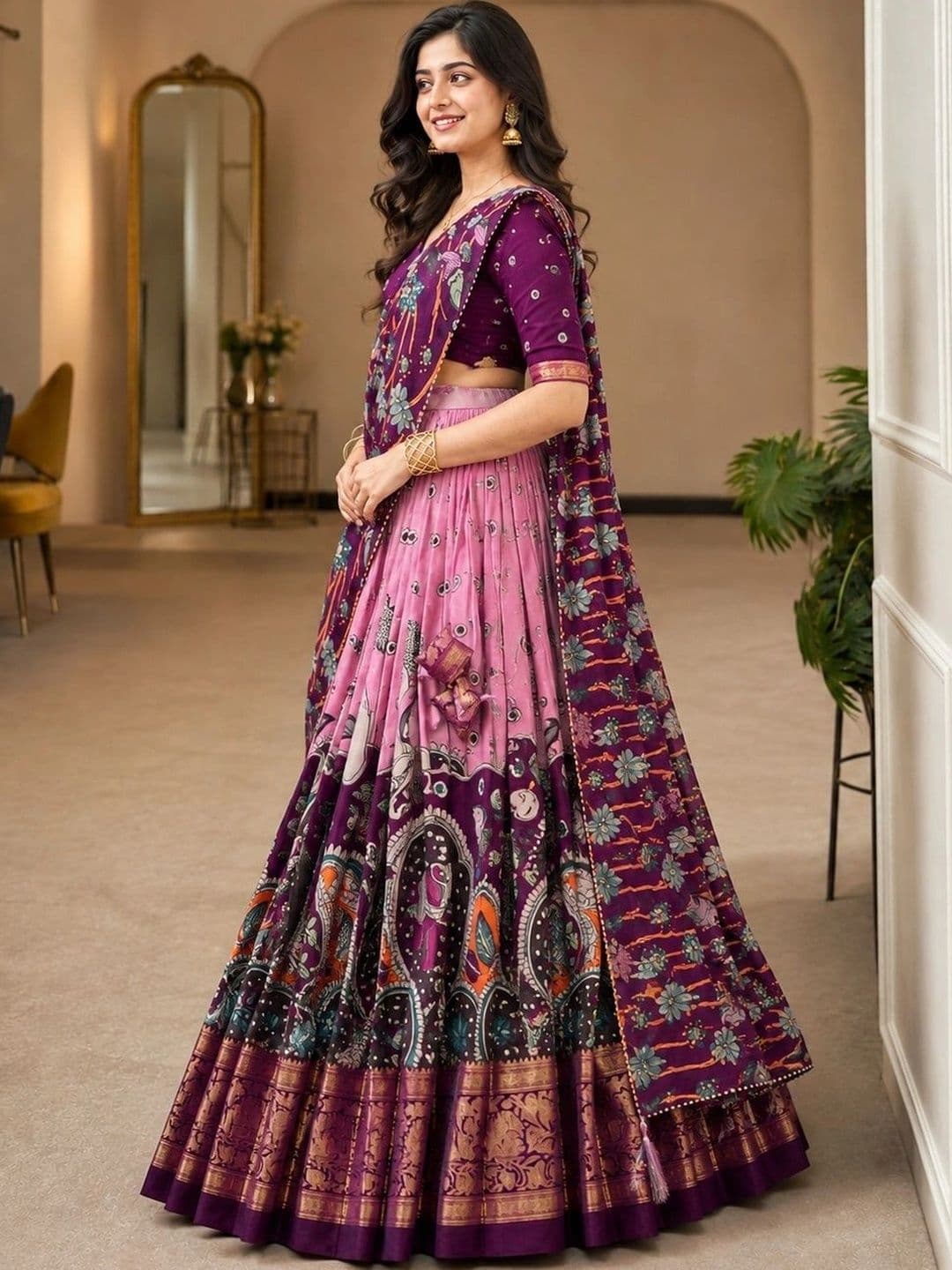 KALINI Embellished Ready to Wear Lehenga & Unstitched Blouse With Dupatta thumbnail 2