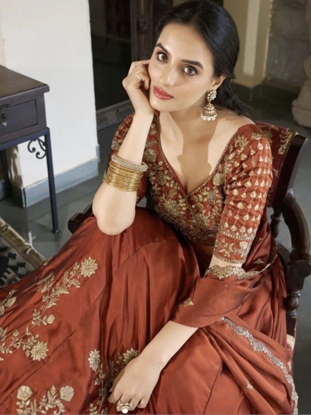 KALINI Women Embroidered Ready to Wear Lehenga & Unstitched Blouse With Dupatta thumbnail 3