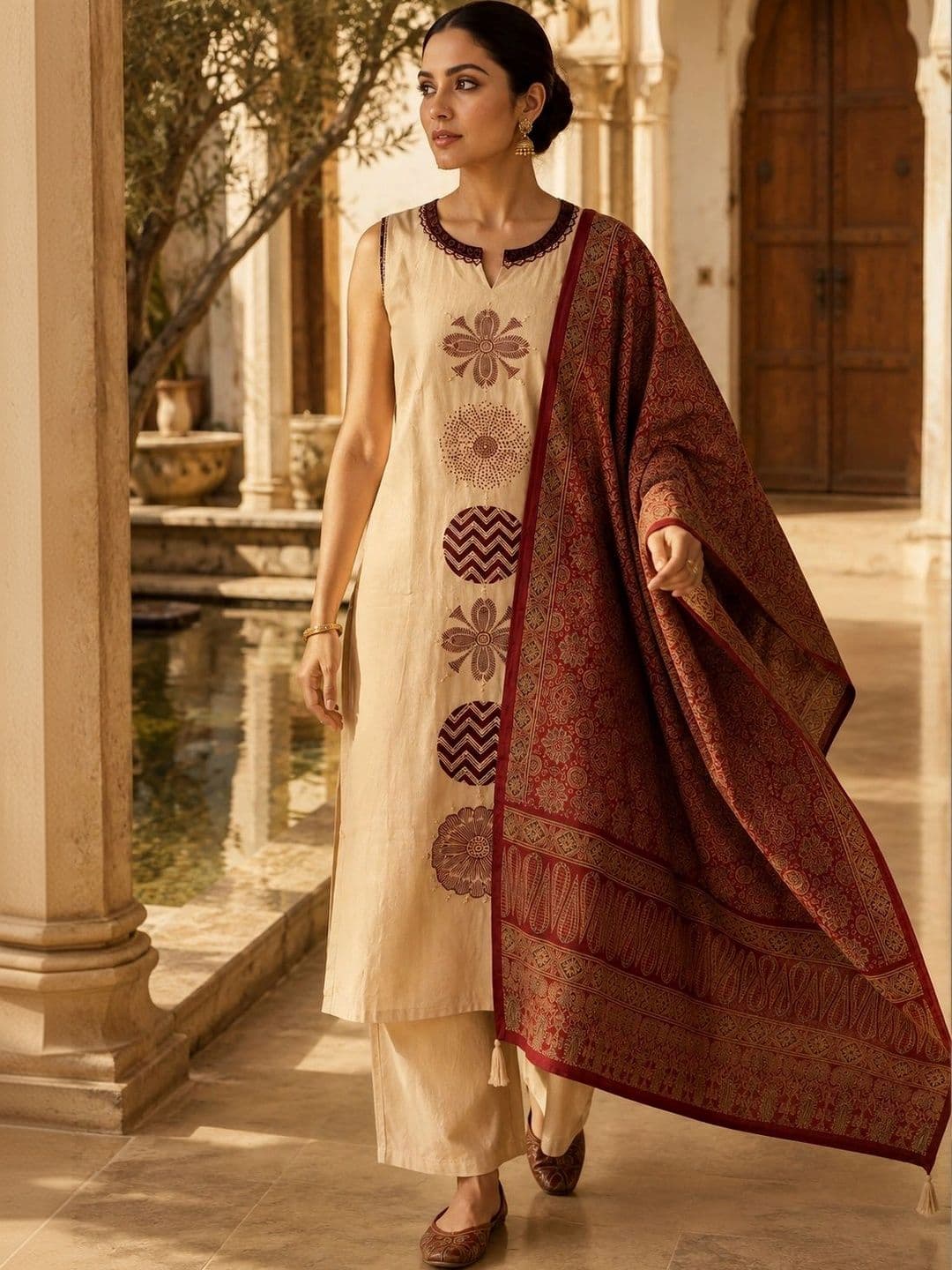 BANSARI COLLECTION Women Ethnic Motifs Printed Regular Pure Cotton Kurta with Palazzos & With Dupatta - view 1