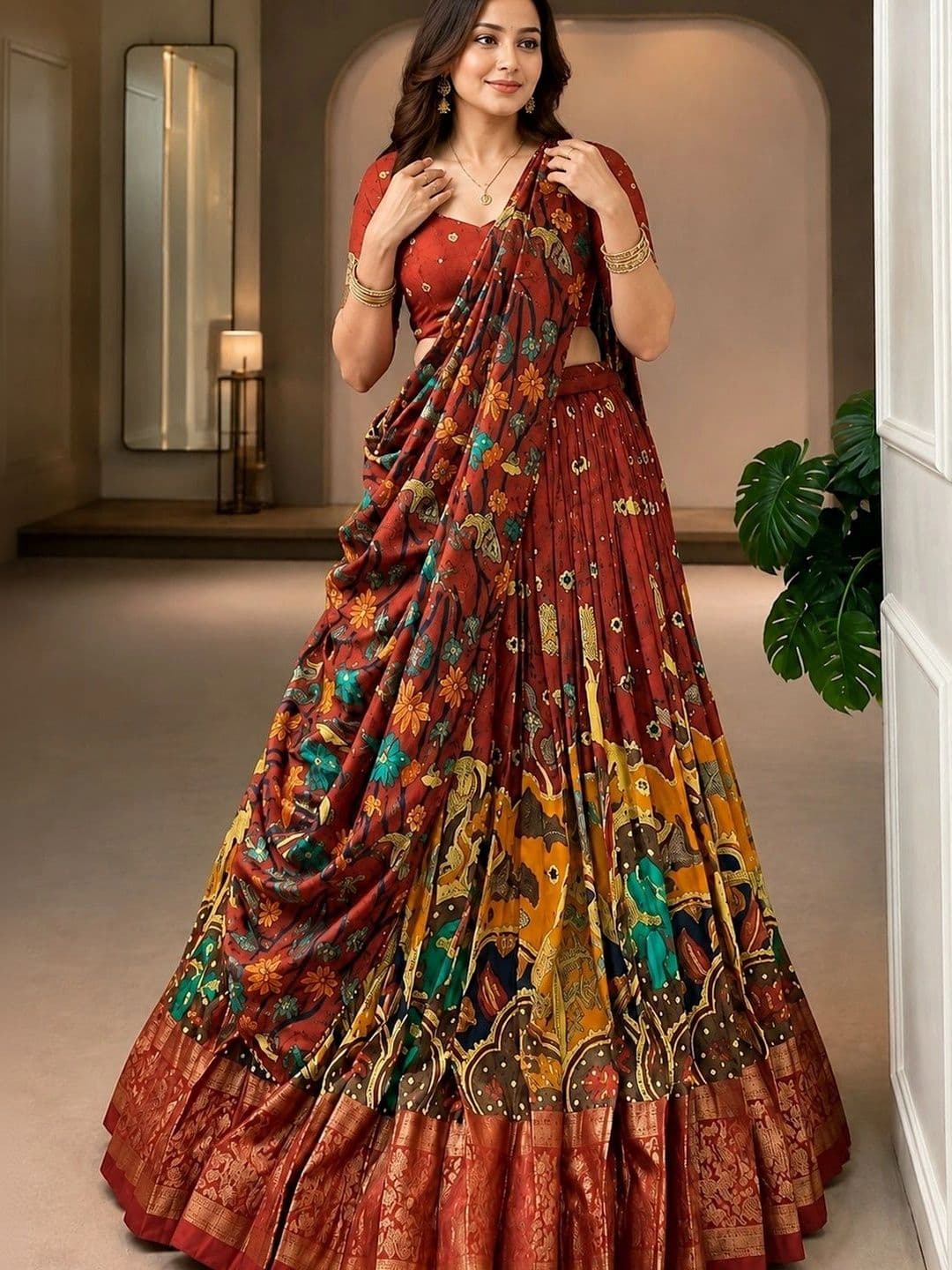 KALINI Printed Ready to Wear Lehenga & Unstitched Blouse With Dupatta - view 1