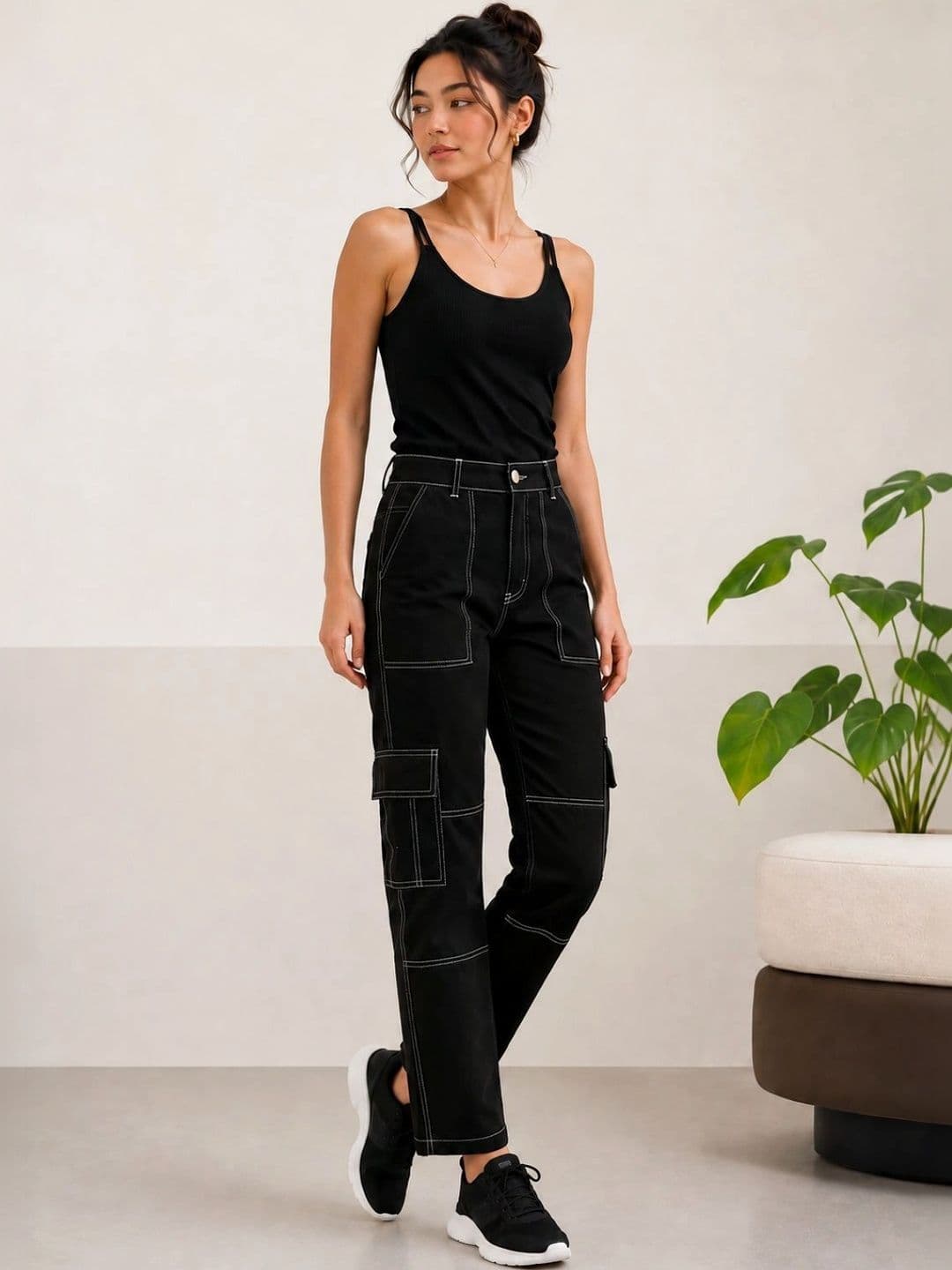 SZN Women Mid-Rise Cargo Jeans thumbnail 3