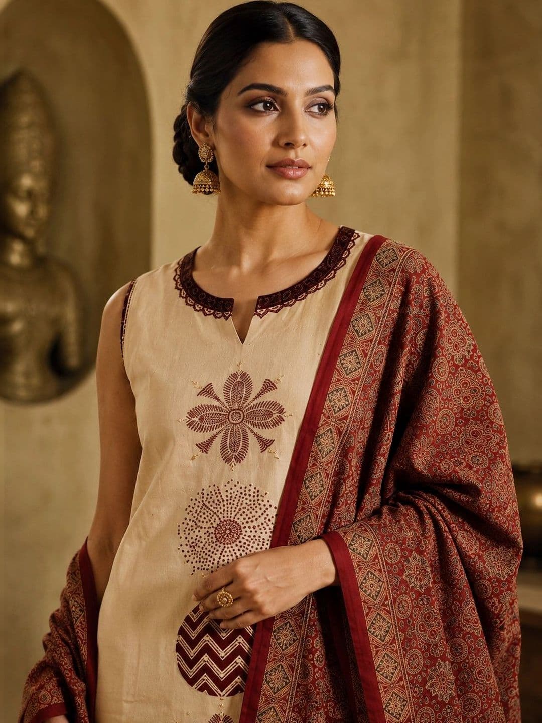 BANSARI COLLECTION Women Ethnic Motifs Printed Regular Pure Cotton Kurta with Palazzos & With Dupatta thumbnail 5
