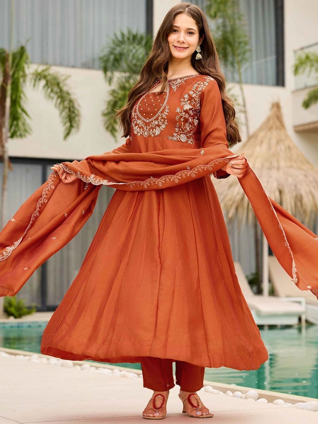 KALINI Women Embroidered Panelled Thread Work Kurta with Trousers & With Dupatta thumbnail 3