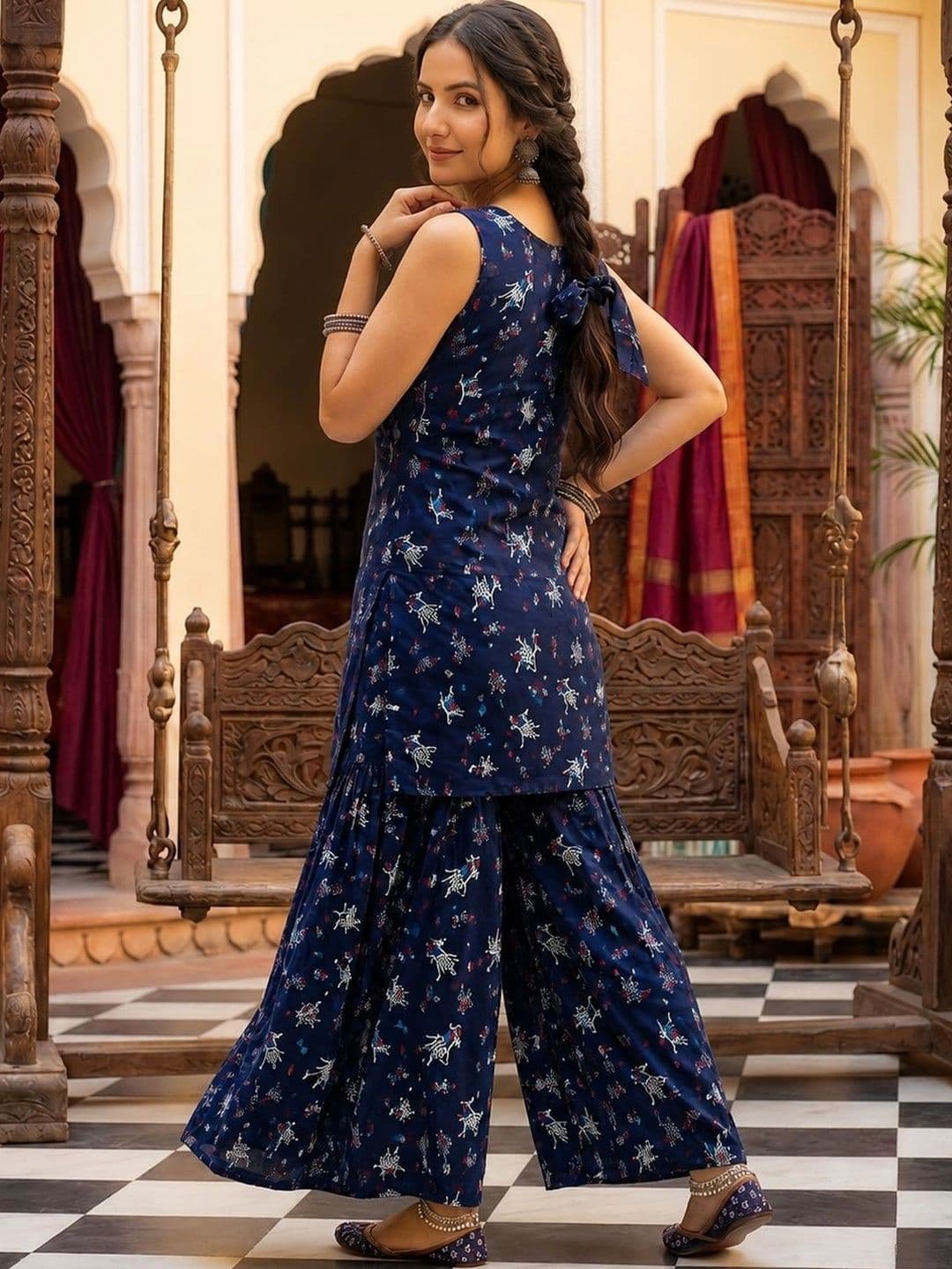 BEEGET FASHION Women Ethnic Motifs Printed Regular Kurta with Sharara thumbnail 2