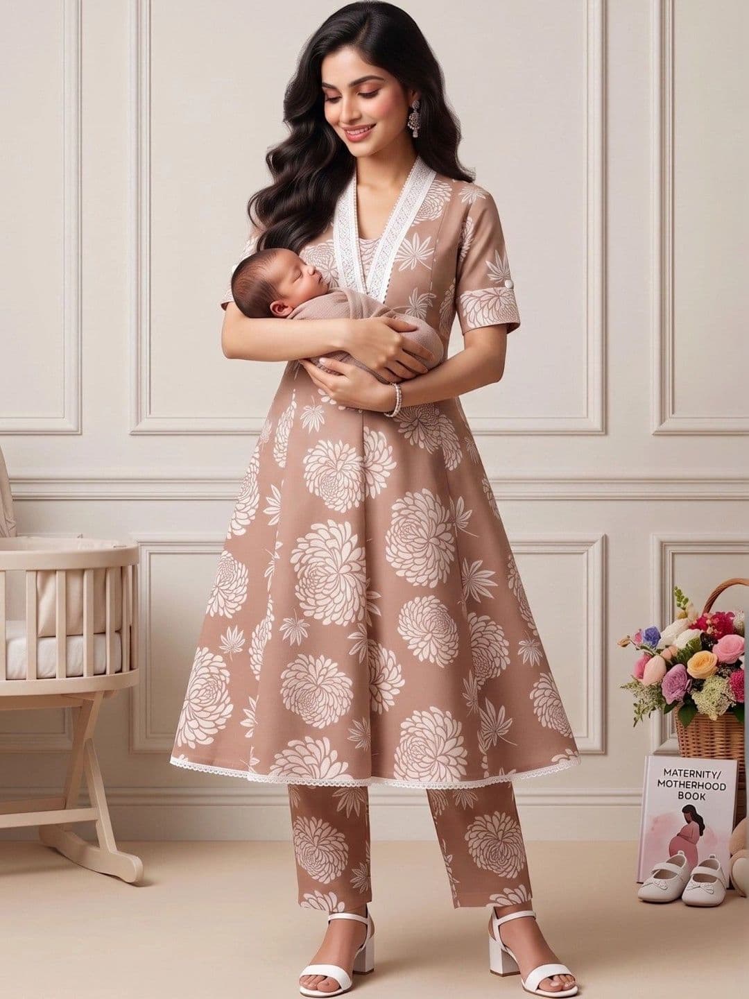 DUMMY SHAPE Women Floral Printed Empire Kurta with Trousers thumbnail 6
