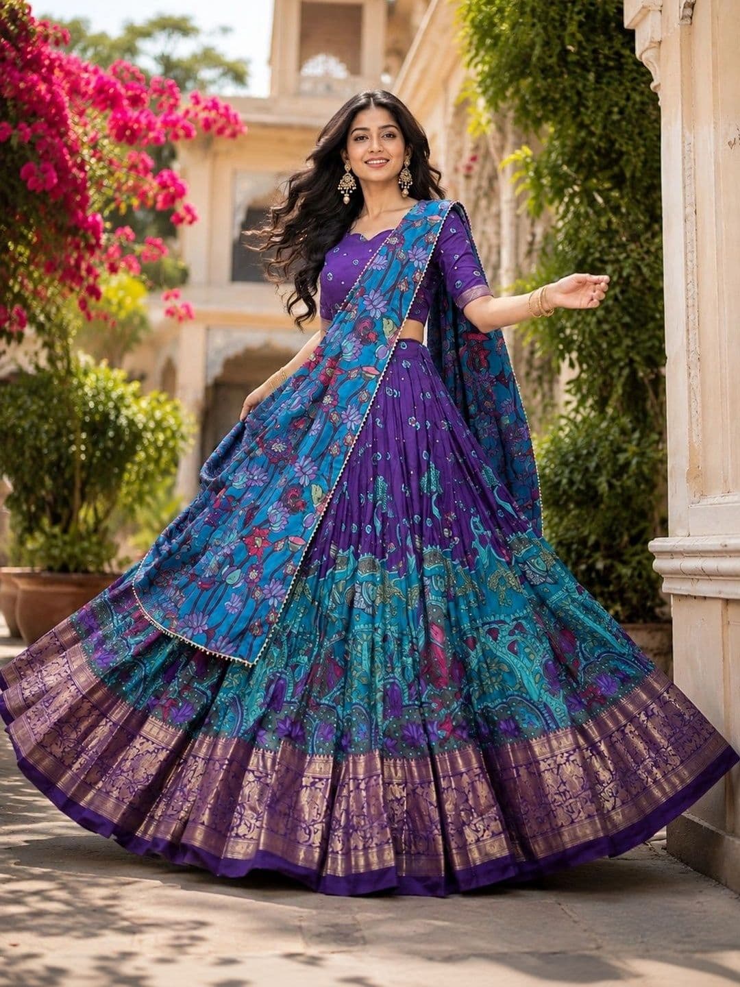 KALINI Embroidered Thread Work Ready to Wear Lehenga & Unstitched Blouse With Dupatta - view 1