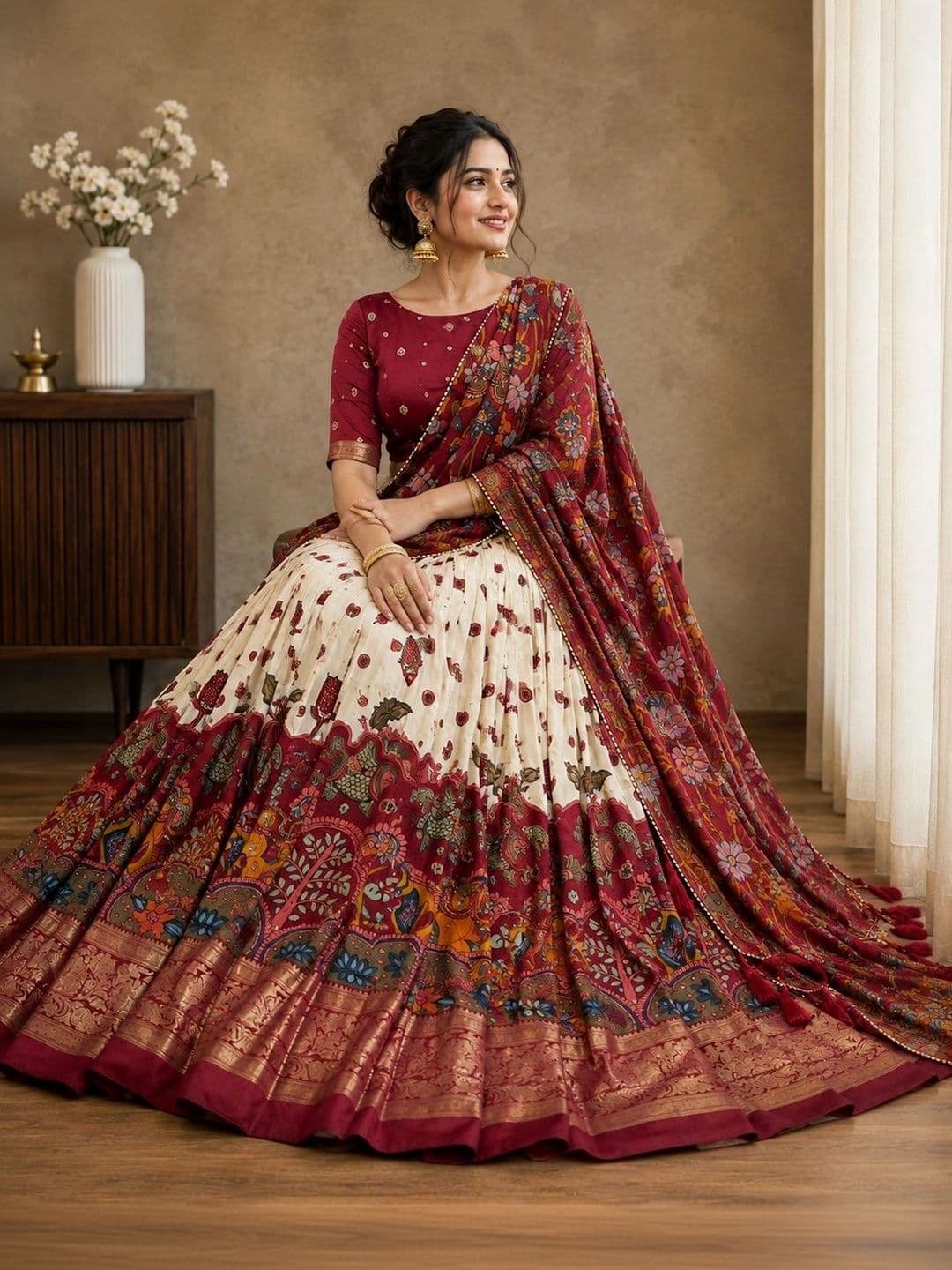 KALINI Embellished Thread Work Ready to Wear Lehenga & Unstitched Blouse With Dupatta thumbnail 2