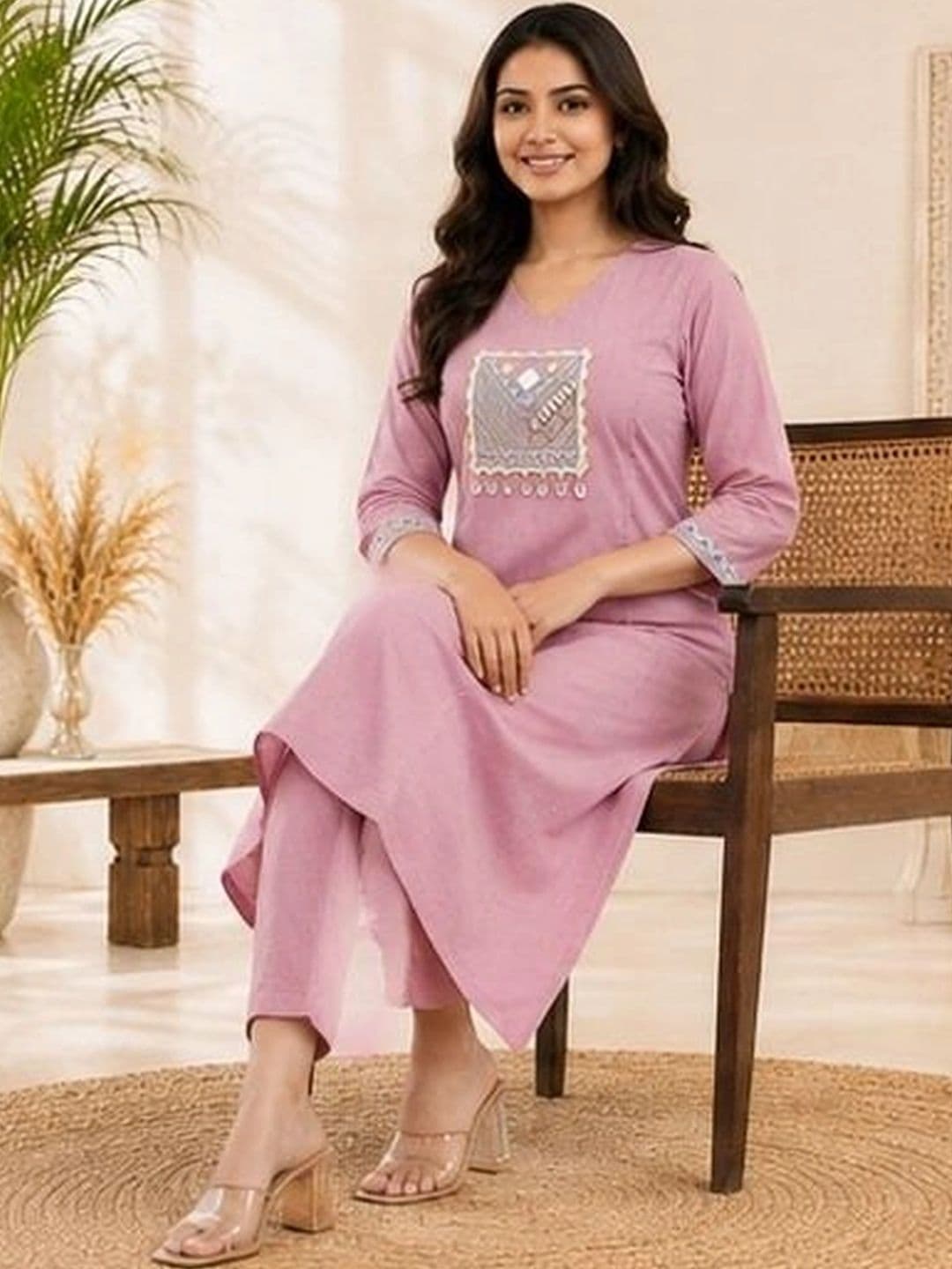 Sangria Women Ethnic Motifs Embroidered Regular Thread Work Pure Cotton Kurta with Trousers thumbnail 5