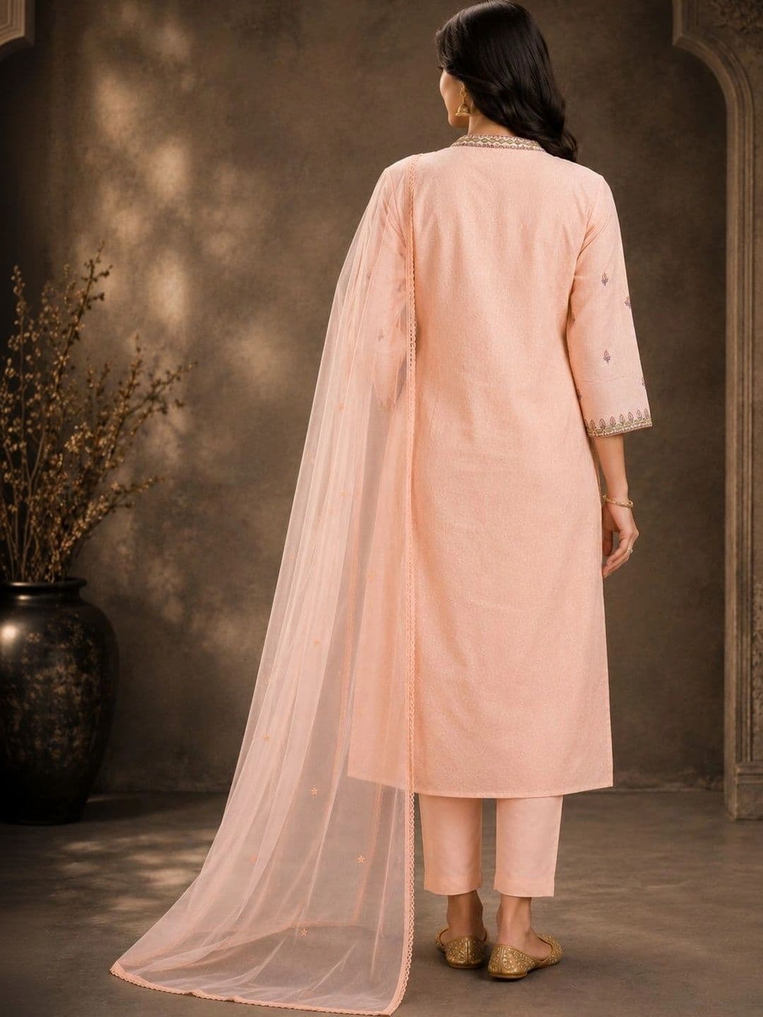 Anouk Women Ethnic Motifs Embroidered Regular Thread Work Pure Cotton Kurta with Trousers & With Dupatta thumbnail 2